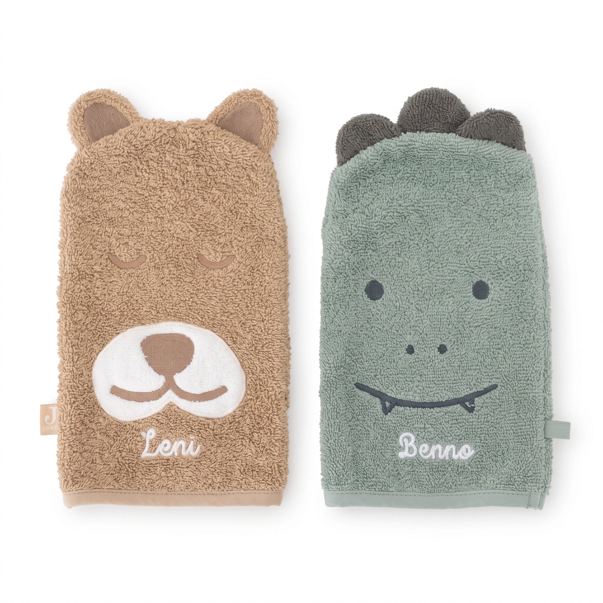 JOLLEIN Baby Waschhandschuh personalisiert - Dino, Bär - wunderwunsch