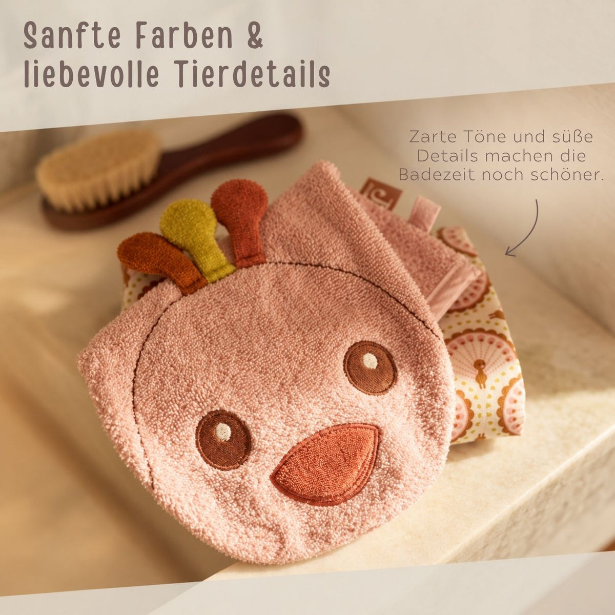 JOLLEIN Baby Waschhandschuh personalisiert - Hippo, Schaf, Strauß - wunderwunsch