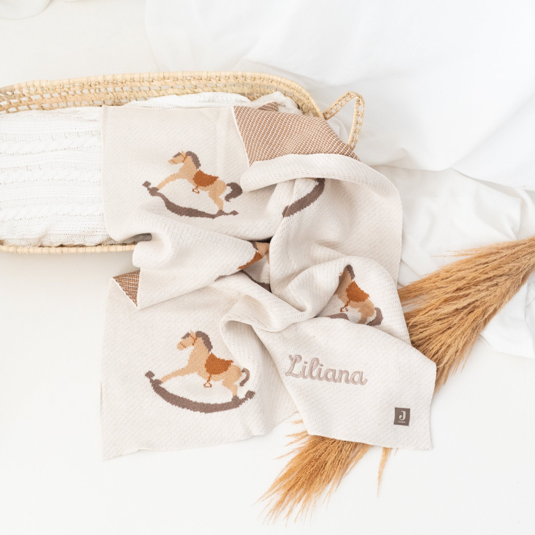 JOLLEIN Babydecke mit Schaukelpferd Print - wunderwunsch