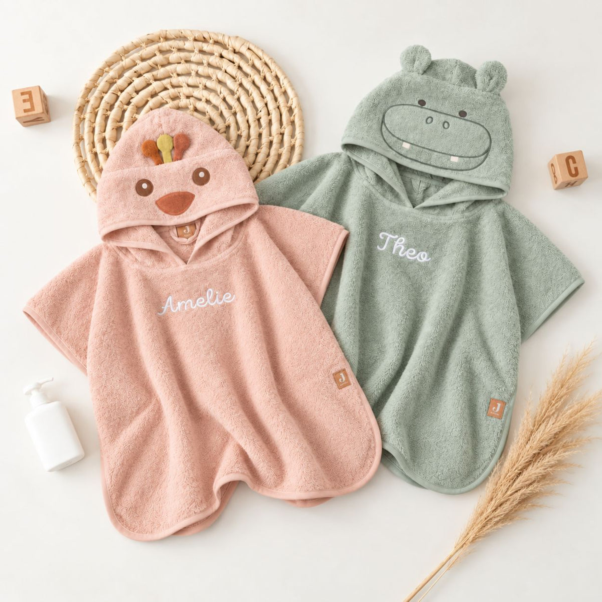 JOLLEIN Badeponcho personalisiert - Hippo oder Strauß - wunderwunsch