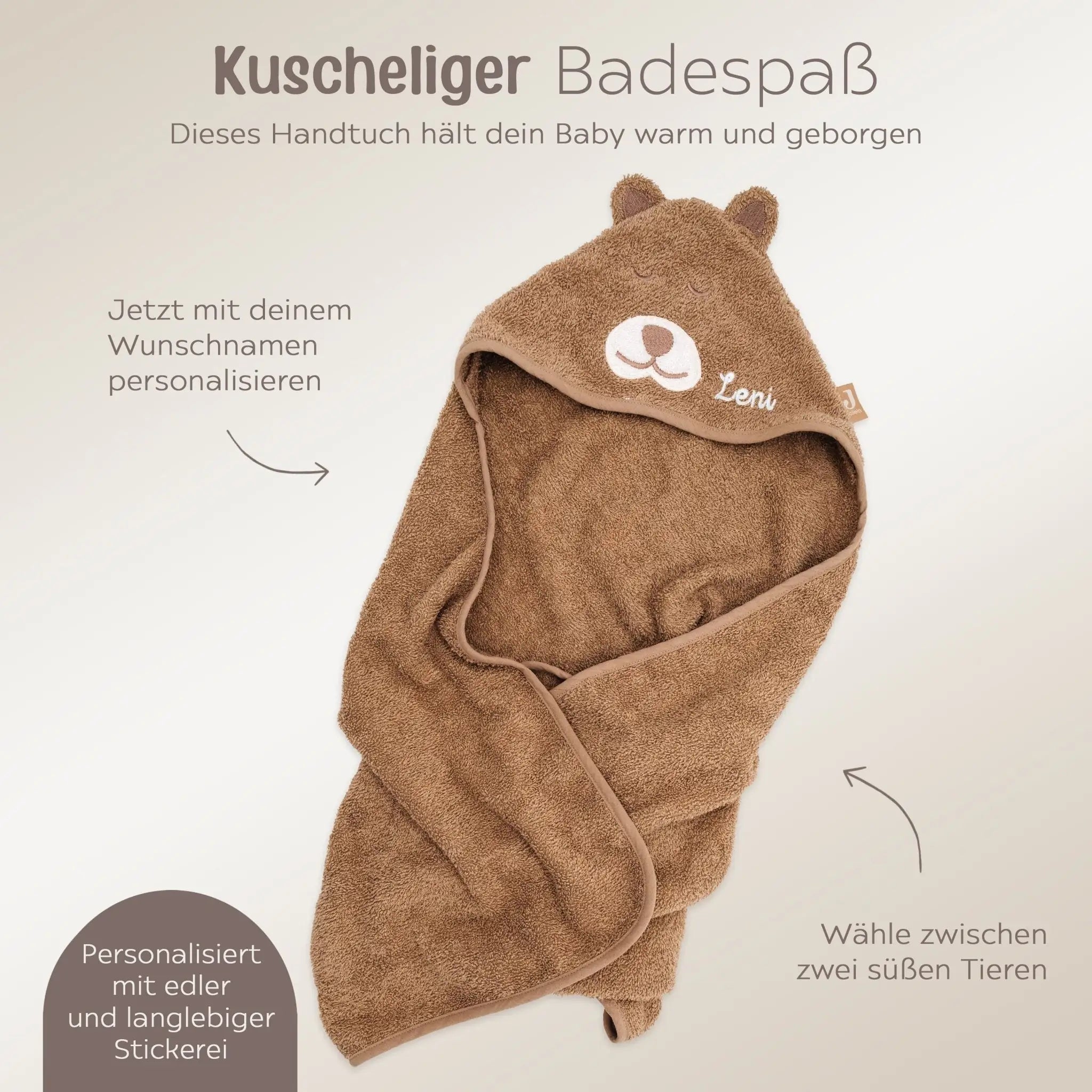 JOLLEIN Dino oder Bär Baby Kapuzenhandtuch Frottee personalisierbar - wunderwunsch