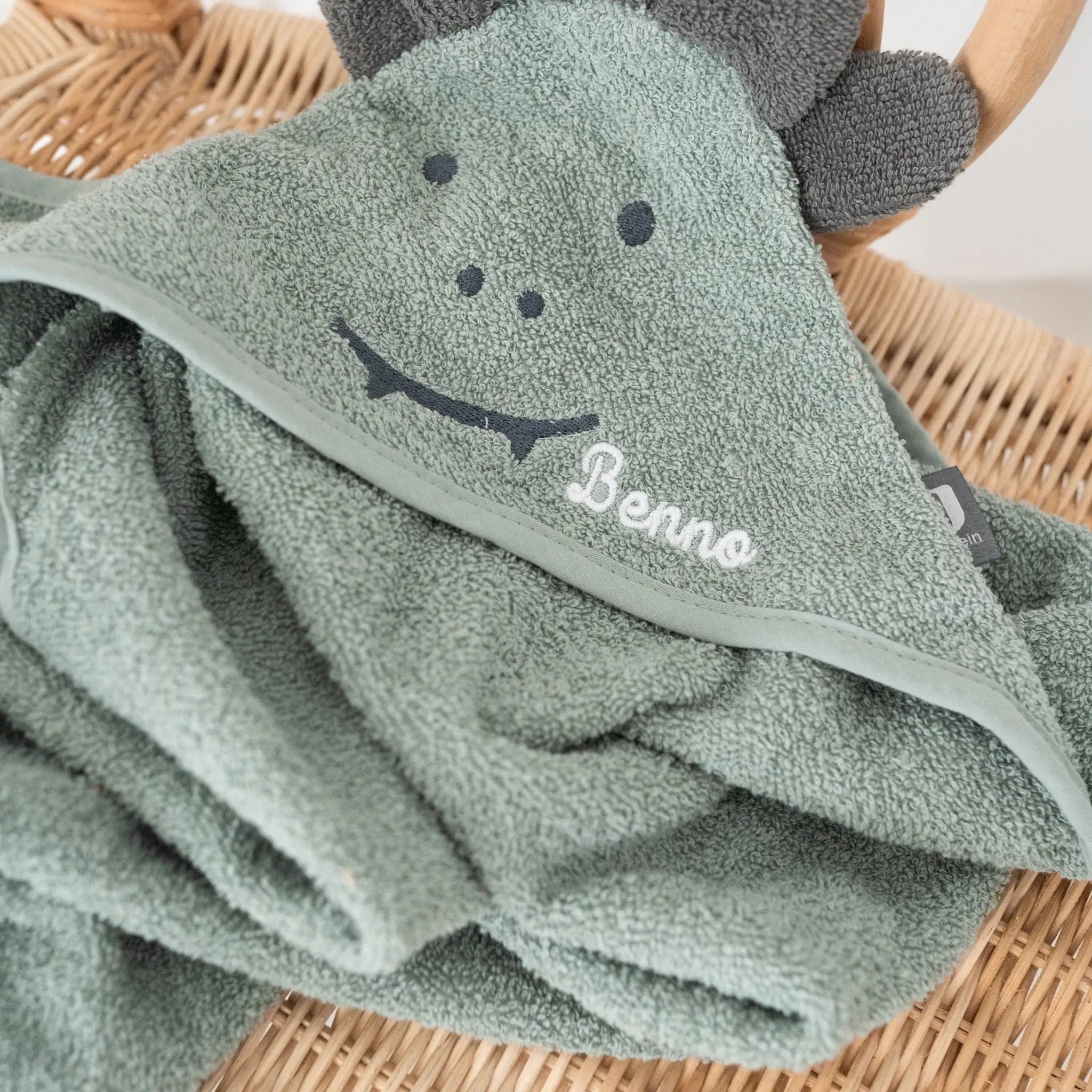 JOLLEIN Dino oder Bär Baby Kapuzenhandtuch Frottee personalisierbar - wunderwunsch