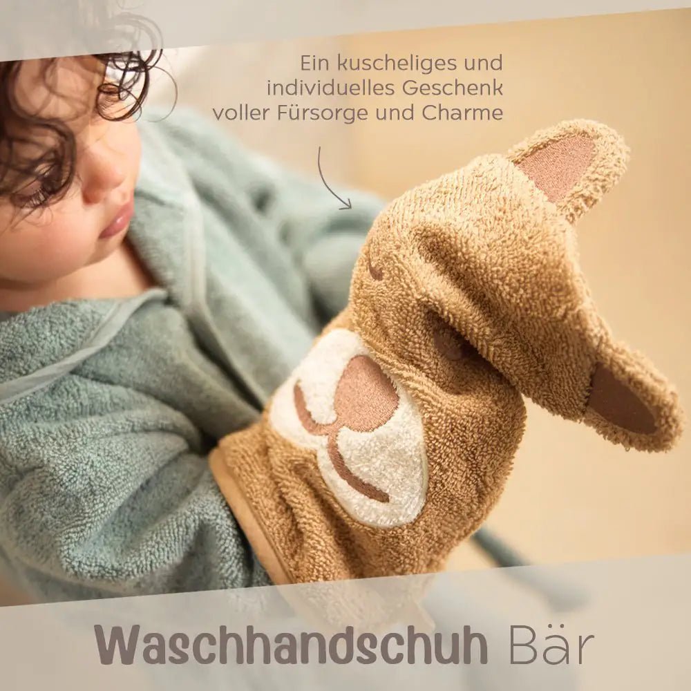JOLLEIN Dino oder Bär Baby Waschhandschuh Frottee - wunderwunsch