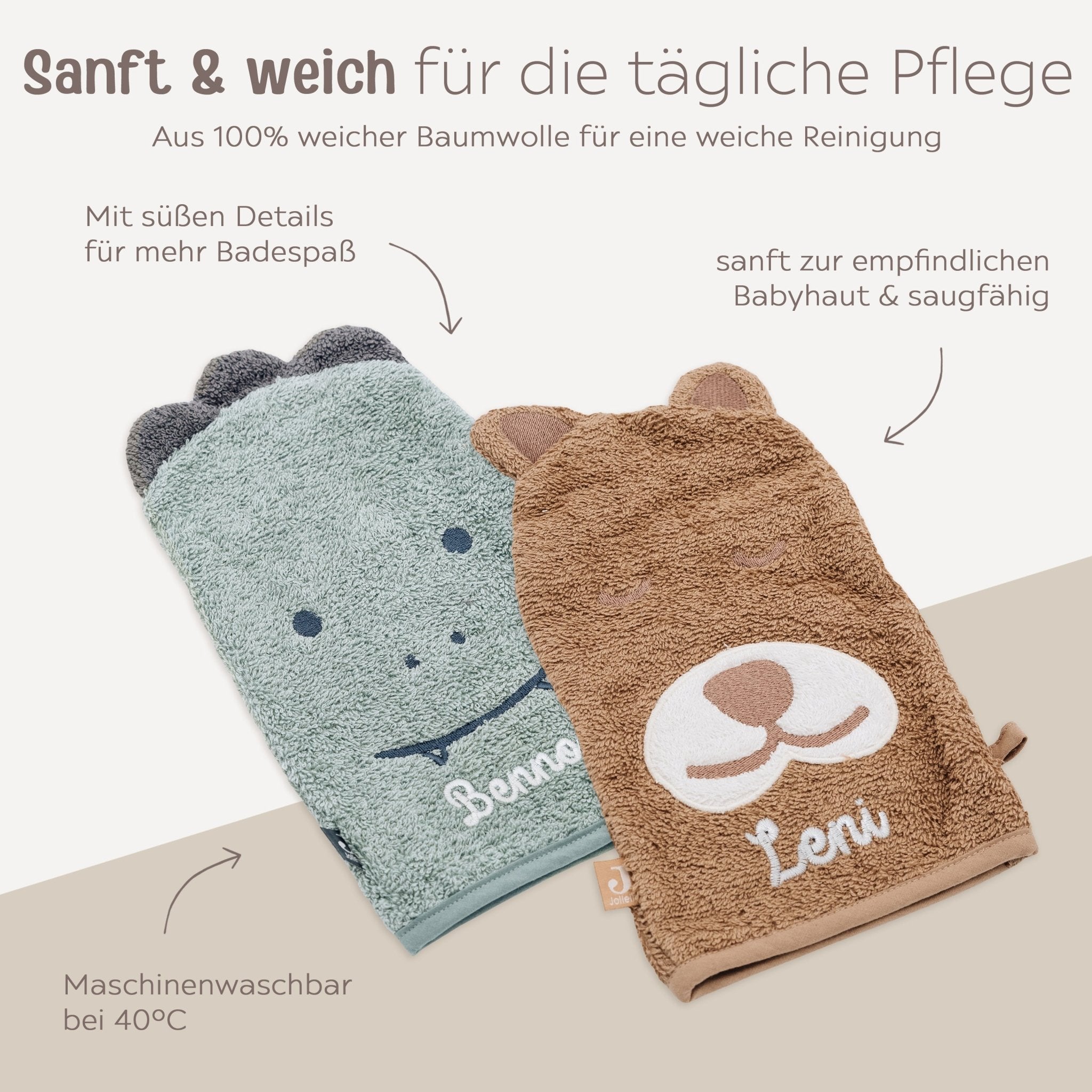 JOLLEIN Dino oder Bär Baby Waschhandschuh Frottee - wunderwunsch