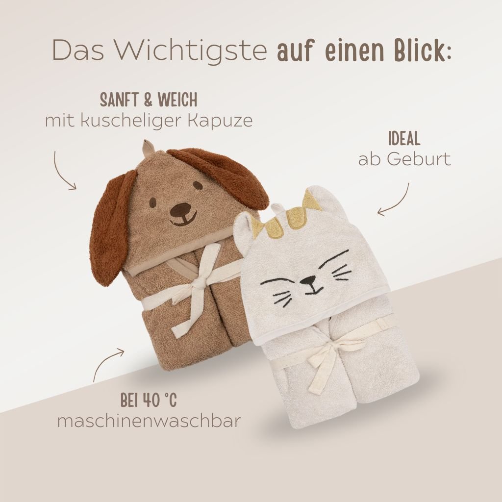 JOLLEIN Kapuzenhandtuch Katze oder Hund personalisierbar - wunderwunsch