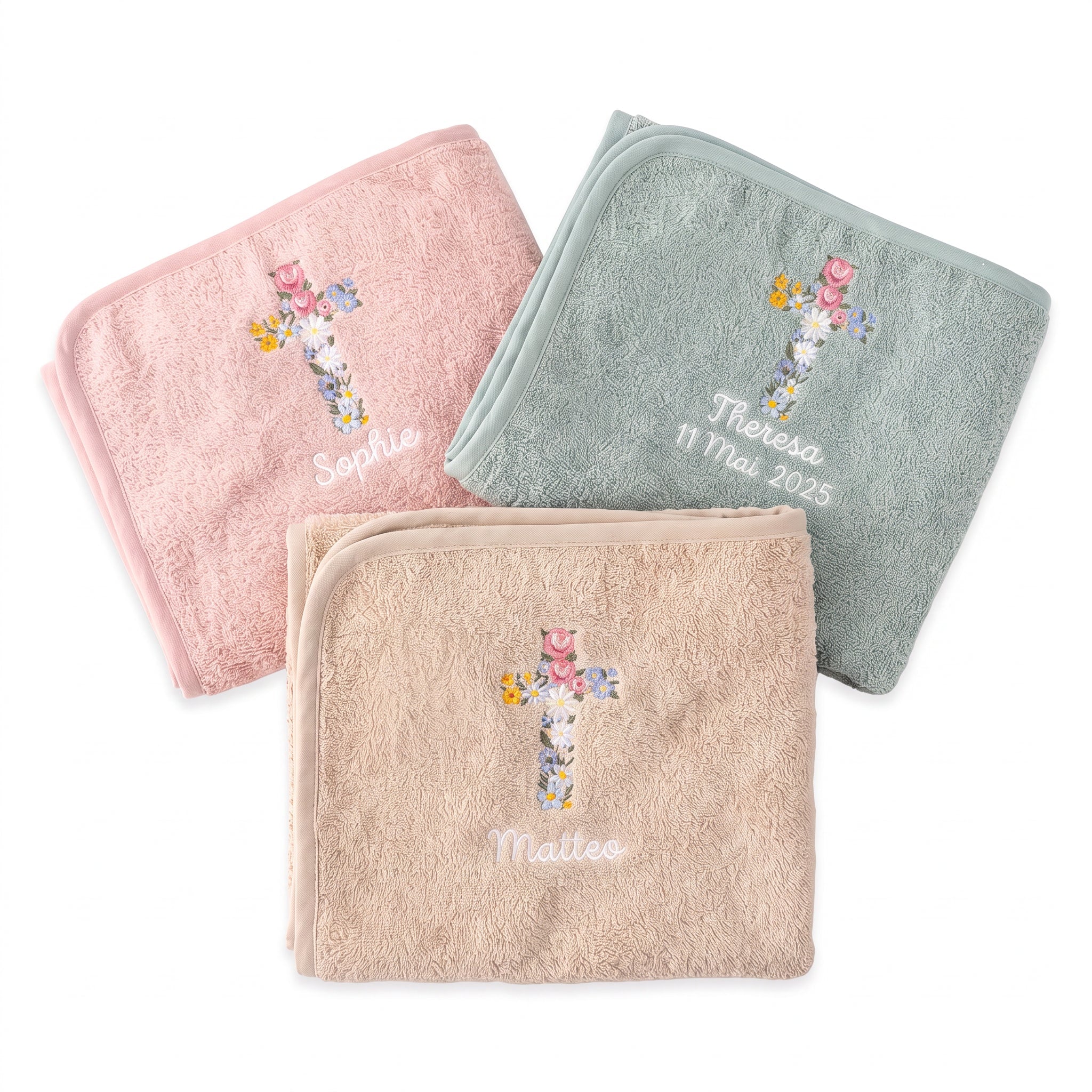 JOLLEIN Kinder Handtuch personalisiert 50x90 cm - Taufkreuz - wunderwunsch