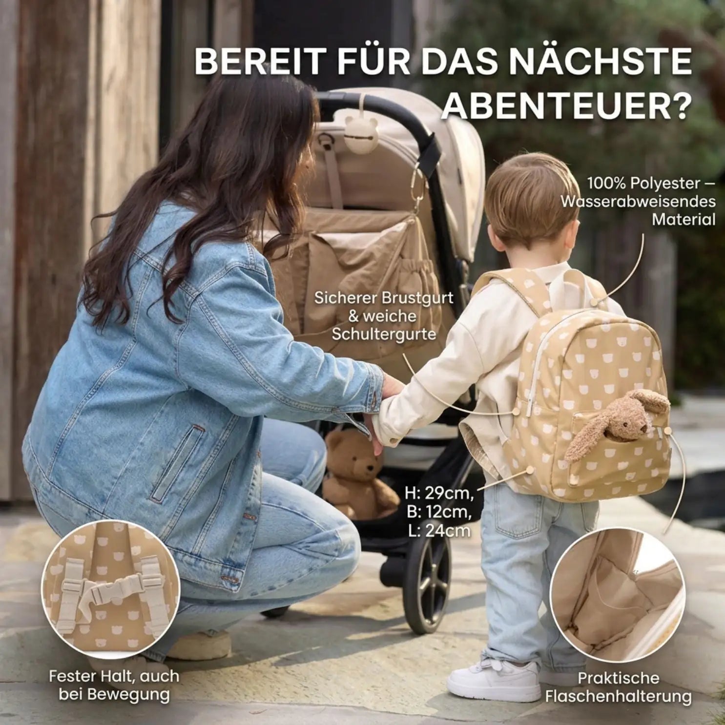 JOLLEIN Kinder Rucksack Bär Print personalisierbar - wunderwunsch