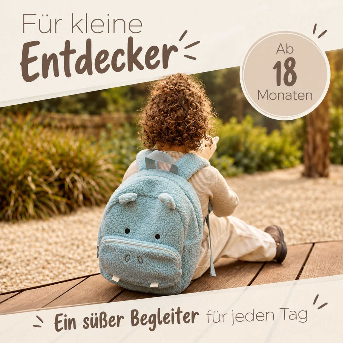 JOLLEIN Kinder Rucksack personalisiert - Hase, Hippo, Strauß - wunderwunsch