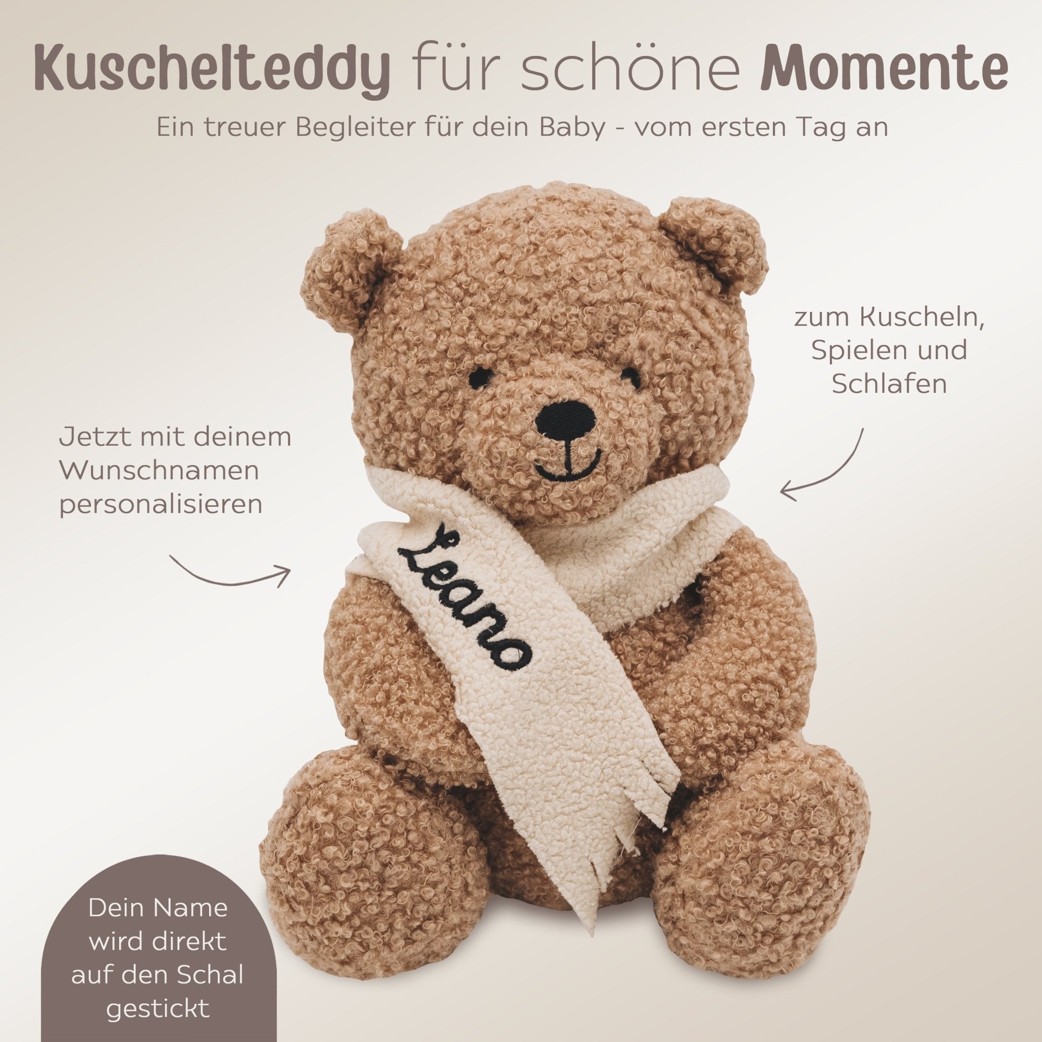 JOLLEIN Kuscheltier Boucle Teddybär personalisiert - wunderwunsch