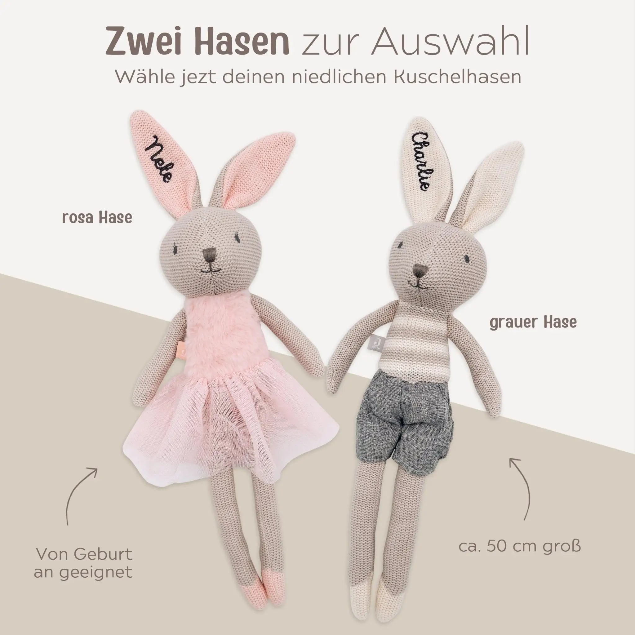 JOLLEIN Kuscheltier Hase Strick personalisiert - wunderwunsch