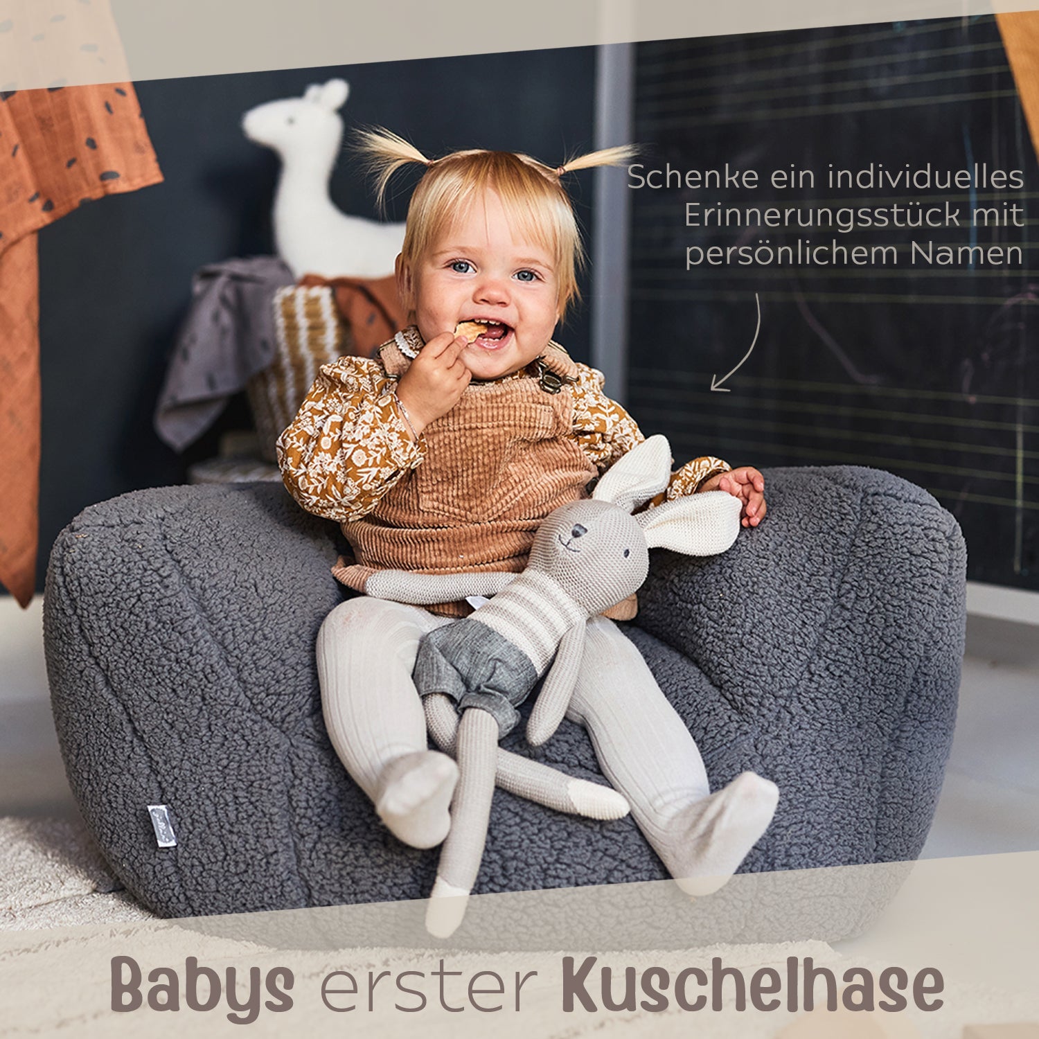 JOLLEIN Kuscheltier Hase Strick personalisiert - wunderwunsch