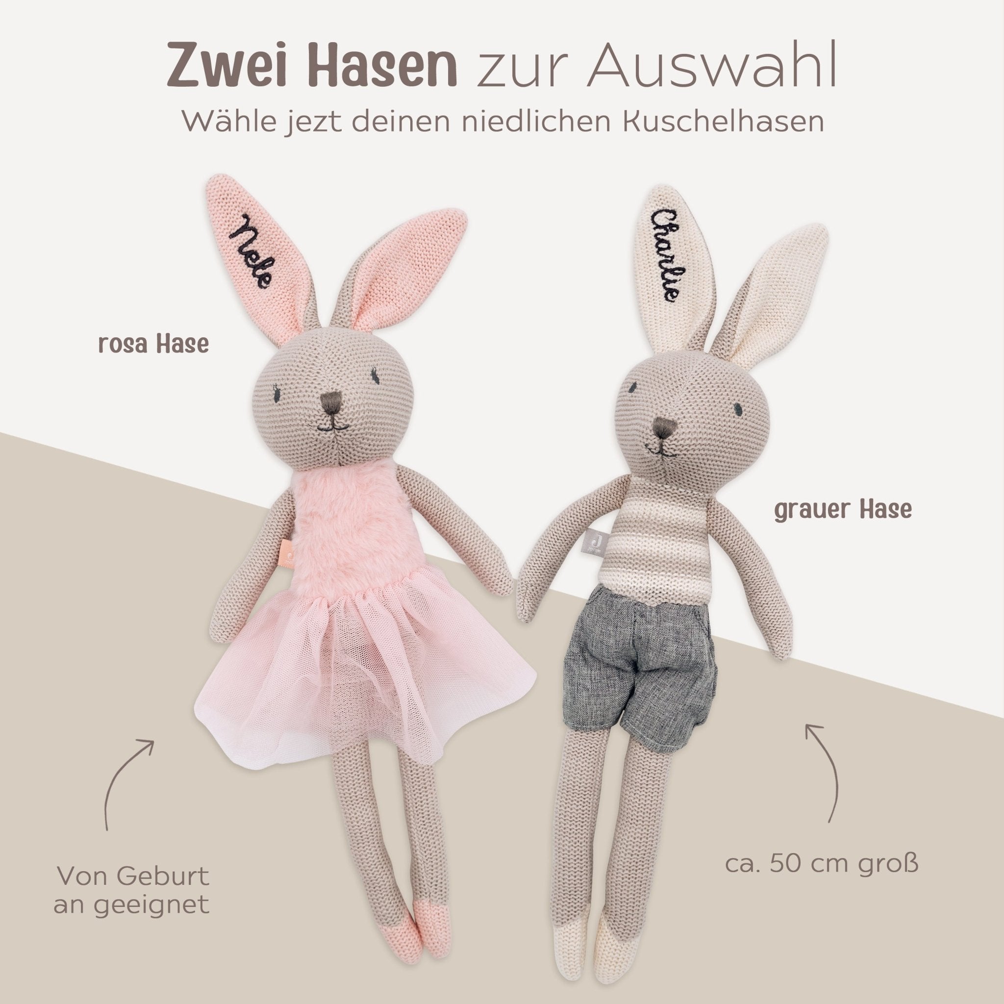 JOLLEIN Kuscheltier Hase Strick personalisiert - wunderwunsch