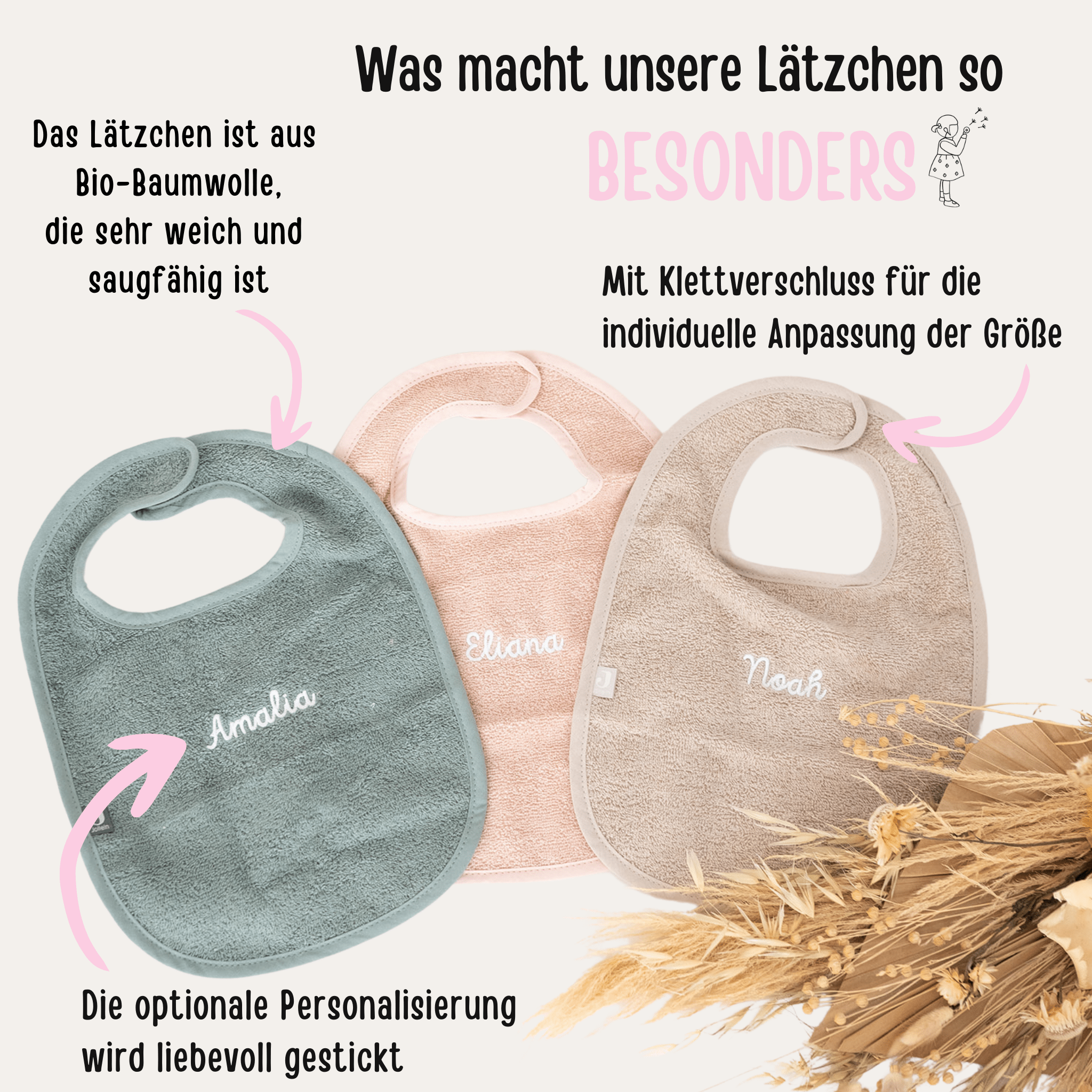 JOLLEIN Lätzchen aus Frottee Stoff personalisiert - wunderwunsch