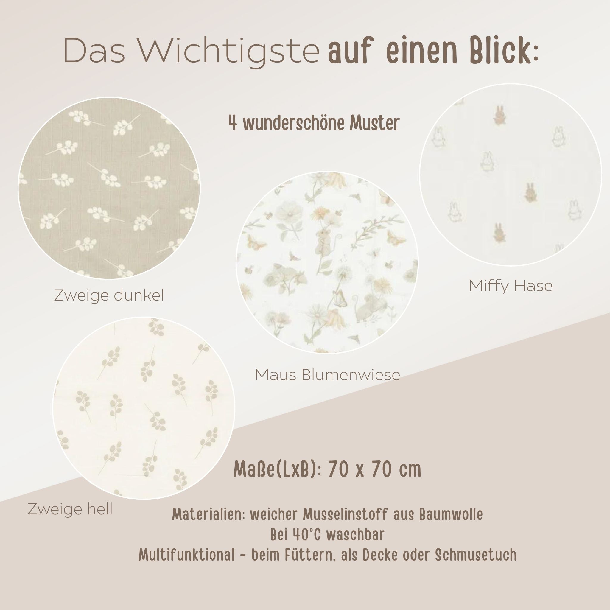 JOLLEIN Musselin Spucktuch für Babys personalisiert - Zweige, Miffy - wunderwunsch