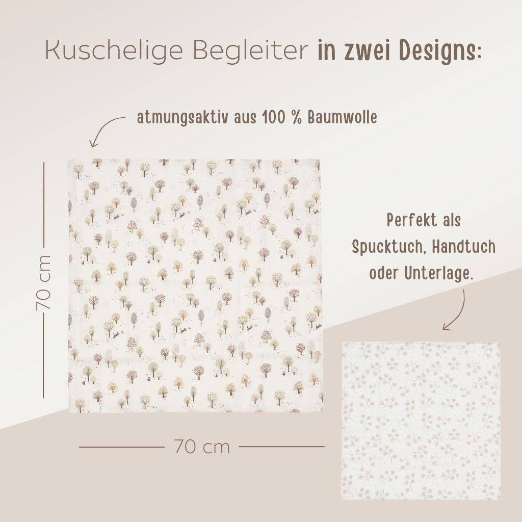 JOLLEIN Musselintuch Bäume oder Blüten personalisierbar - wunderwunsch