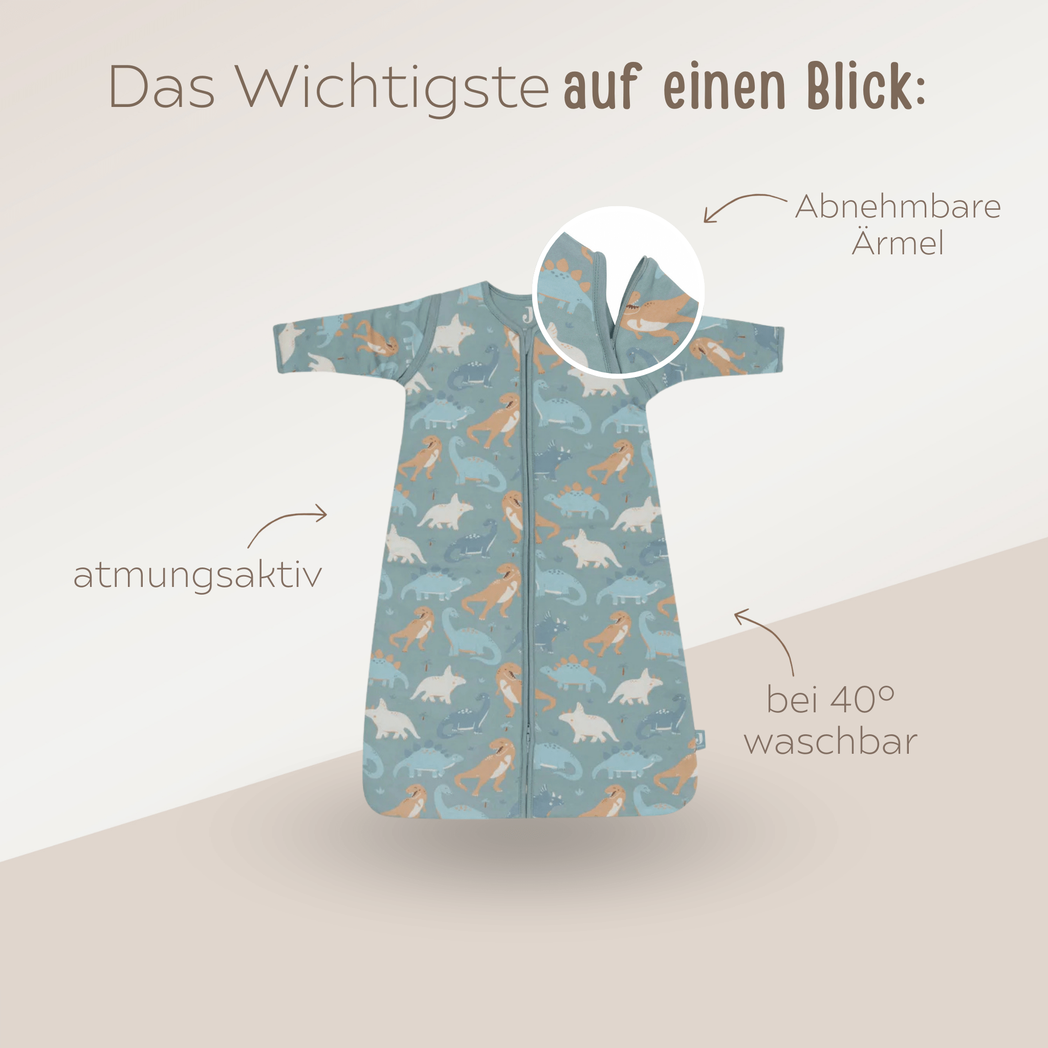 JOLLEIN Schlafsack Baby Dinos personalisiert - wunderwunsch