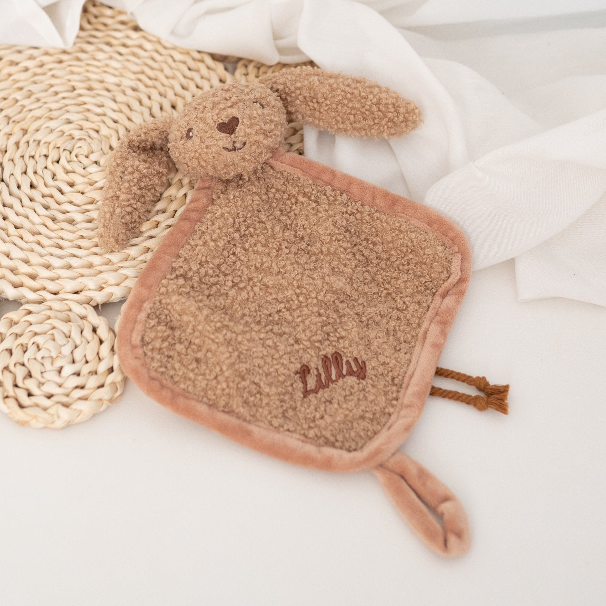 JOLLEIN Schmusetuch personalisiert Hase Bouclé biscuit - wunderwunsch