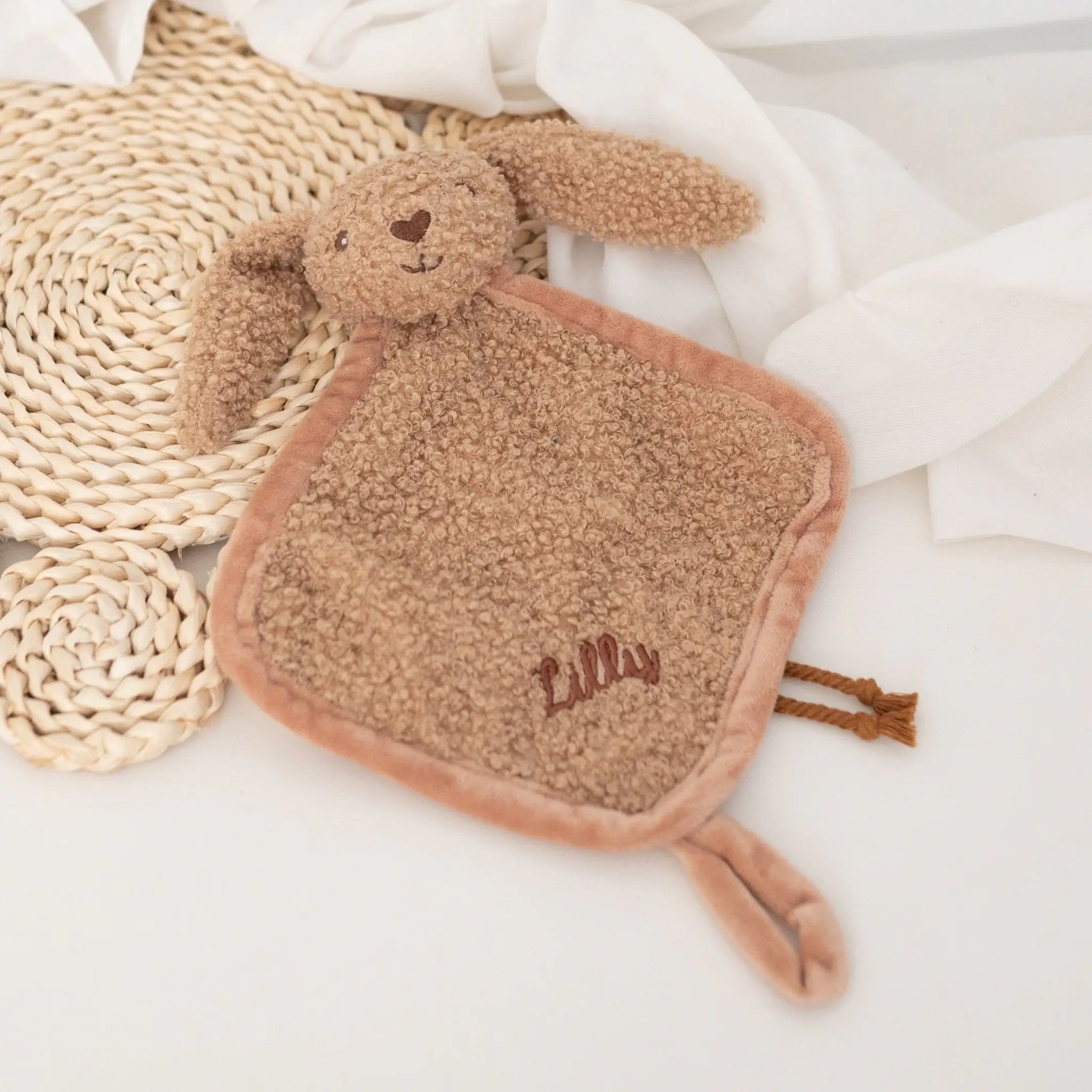 JOLLEIN Schmusetuch personalisiert Hase Bouclé biscuit - wunderwunsch