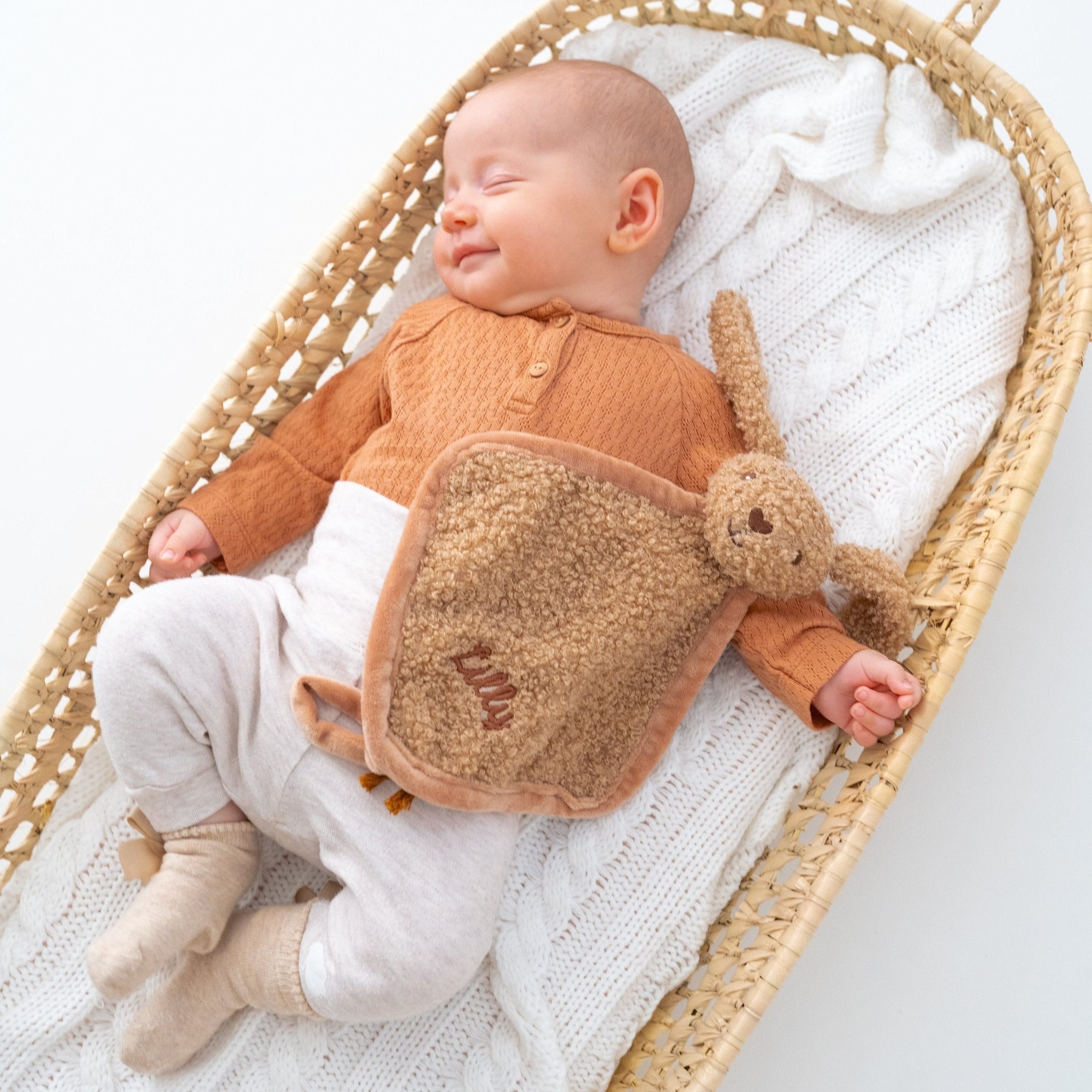 JOLLEIN Schmusetuch personalisiert Hase Bouclé biscuit - wunderwunsch