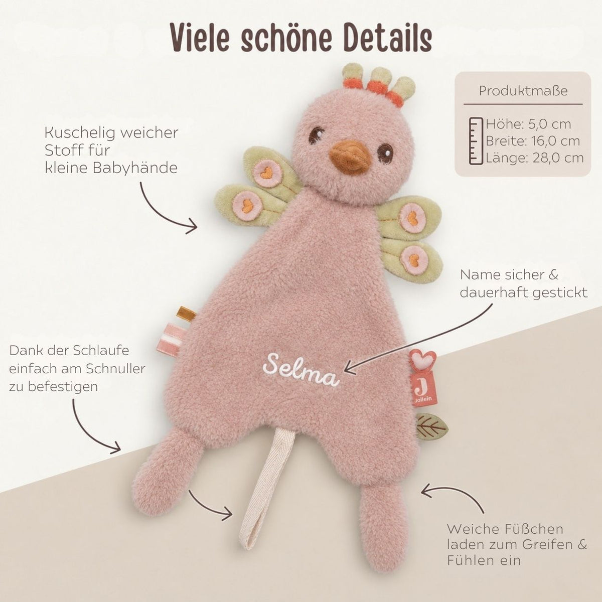 JOLLEIN Schmusetuch personalisiert - Schaf oder Strauß - wunderwunsch
