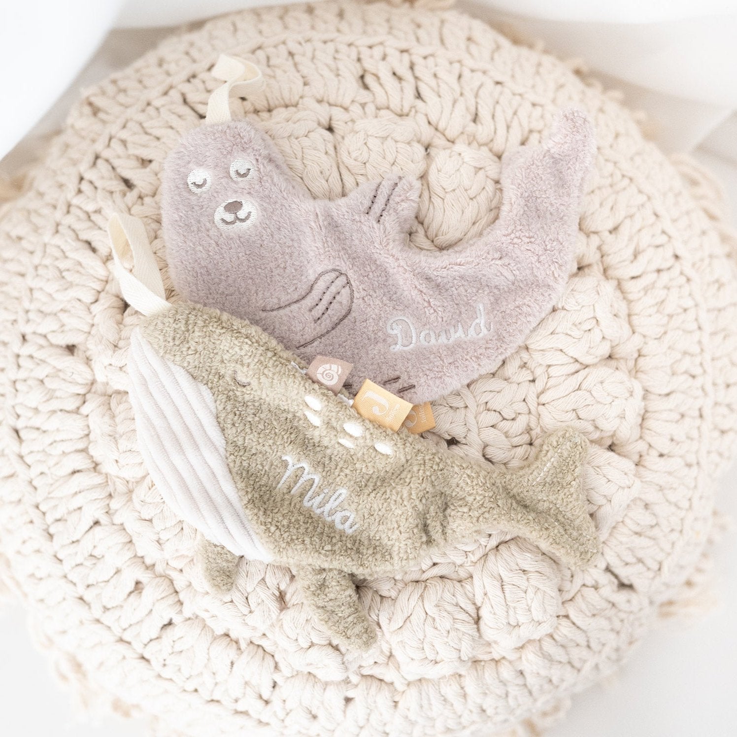 JOLLEIN Schmusetuch Plüsch personalisiert - "Robbe" oder "Wal" - wunderwunsch