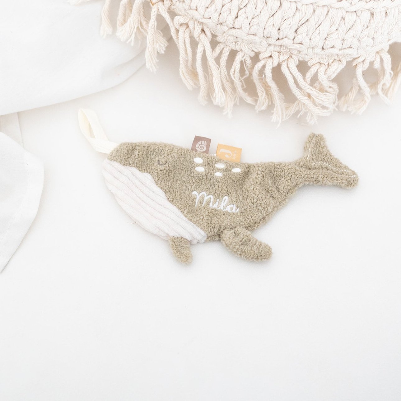 JOLLEIN Schmusetuch Plüsch personalisiert - "Robbe" oder "Wal" - wunderwunsch