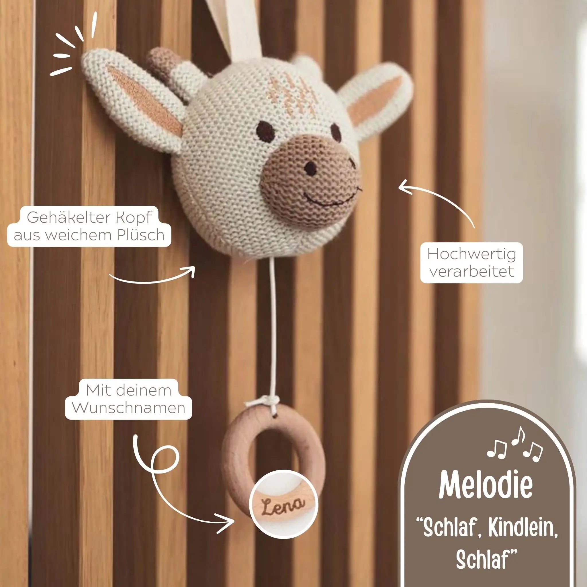 JOLLEIN Spieluhr für Babys personalisierbar - Bär, Giraffe, Fuchs - wunderwunsch