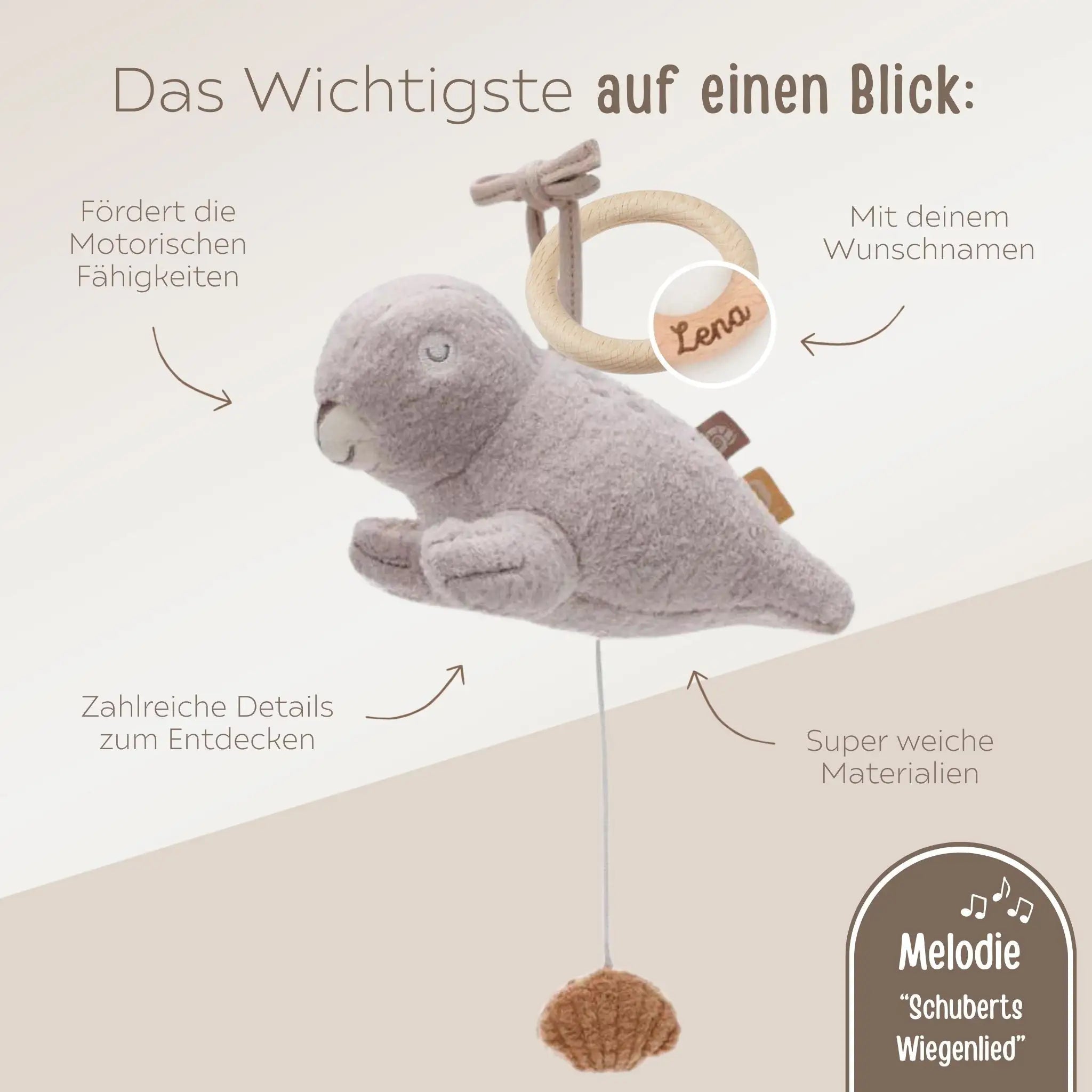 JOLLEIN Spieluhr für Babys personalisierbar - Robbe Boucle - wunderwunsch