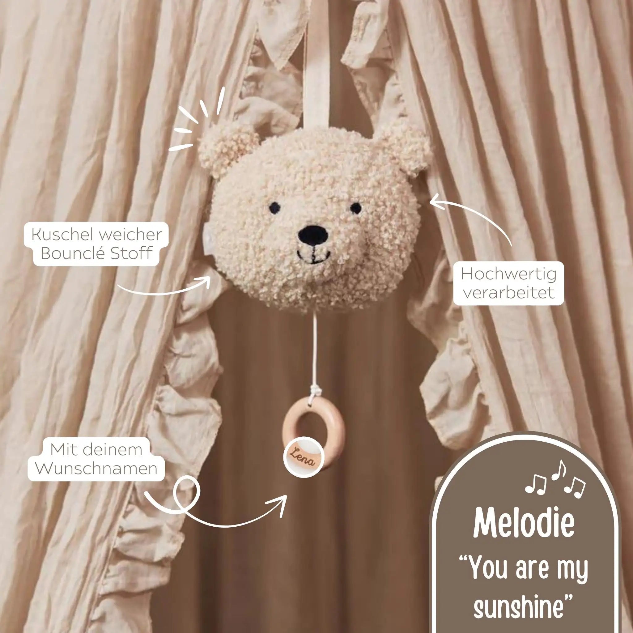 JOLLEIN Spieluhr für Babys personalisierbar - Teddybär Boucle - wunderwunsch
