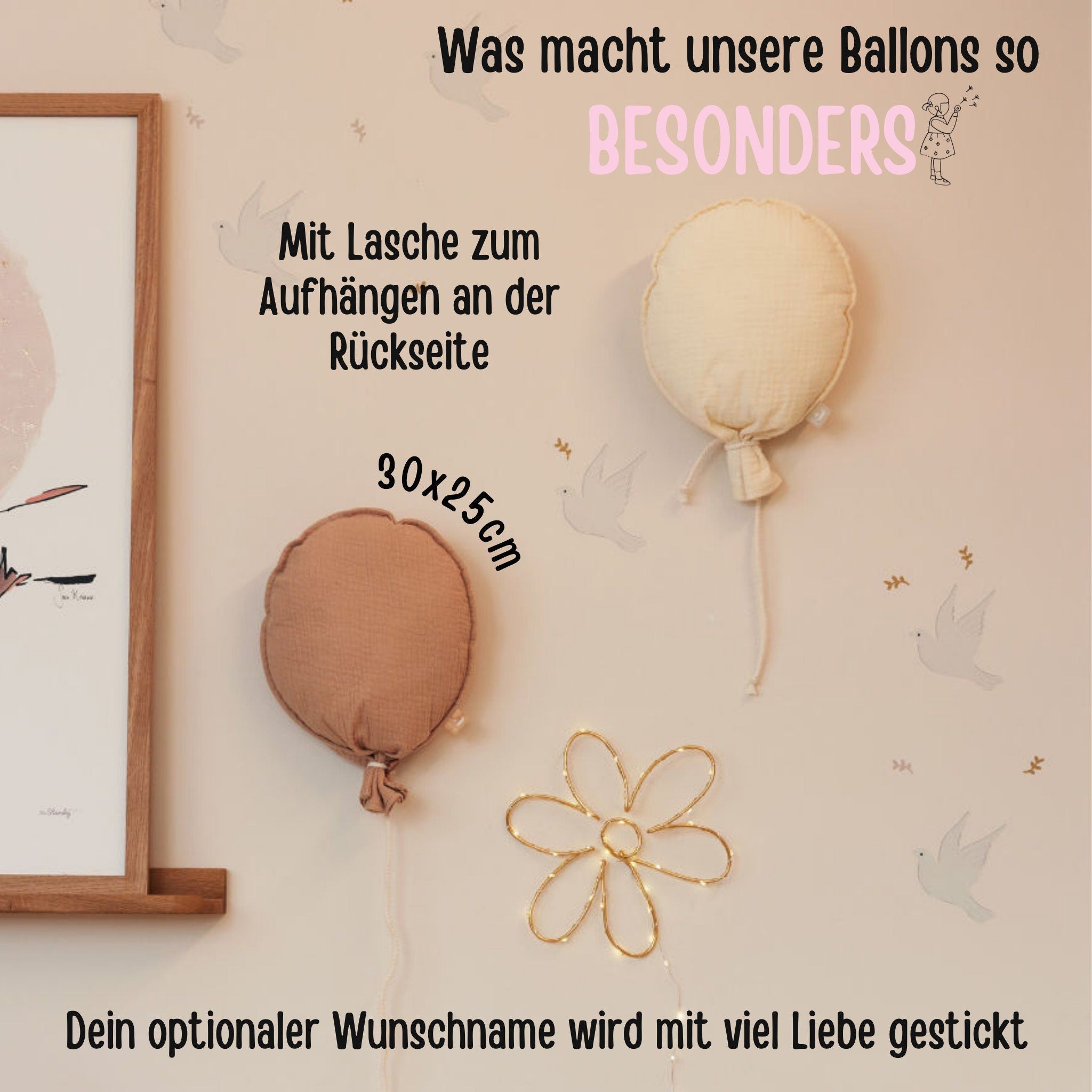 JOLLEIN Stoffballon Kinderzimmer - creme und braun - wunderwunsch