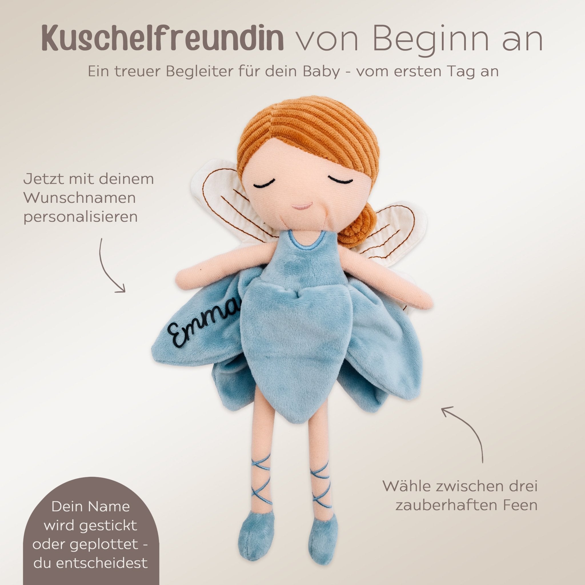 JOLLEIN Stoffpuppe Fee personalisiert - wunderwunsch