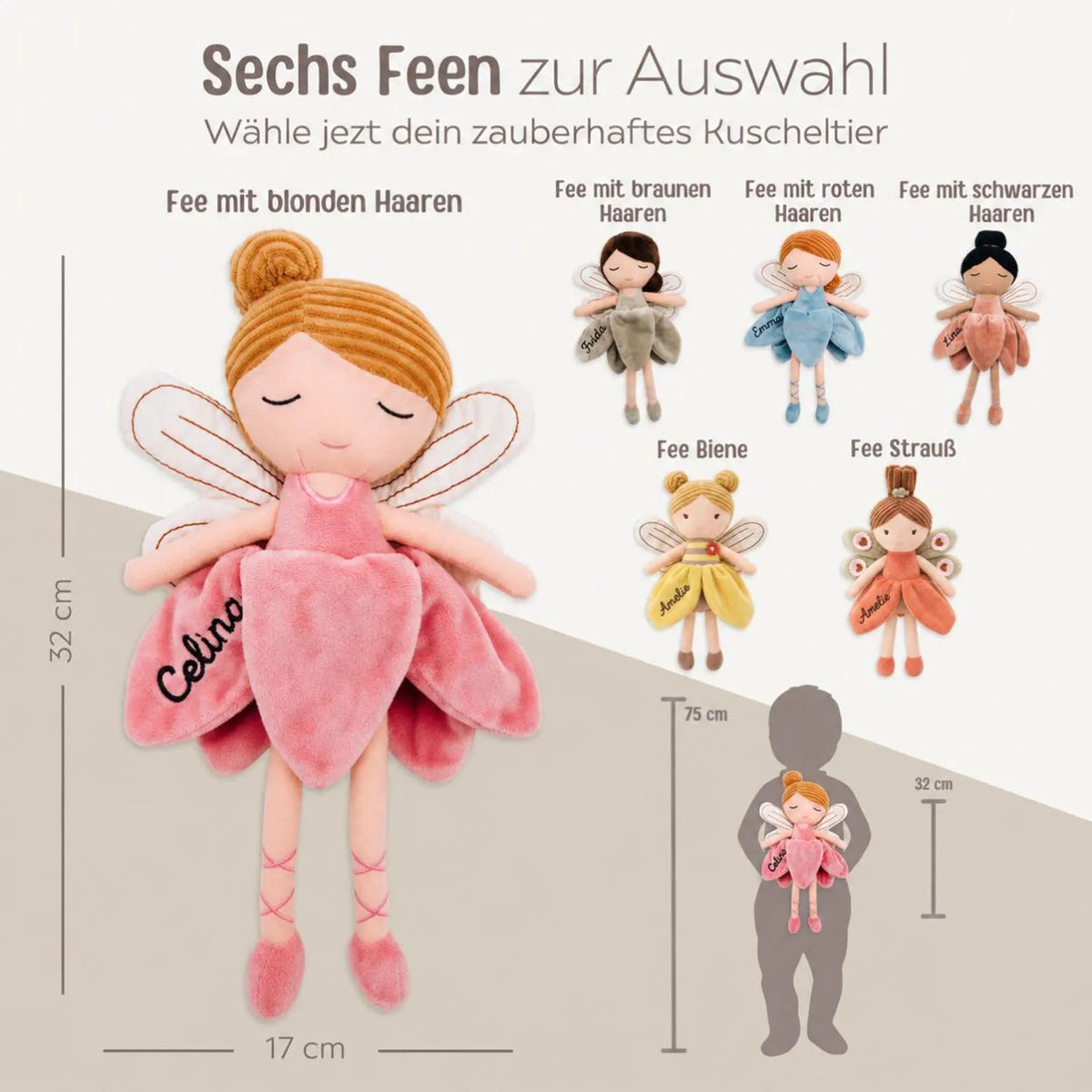 JOLLEIN Stoffpuppe Fee personalisiert - wunderwunsch