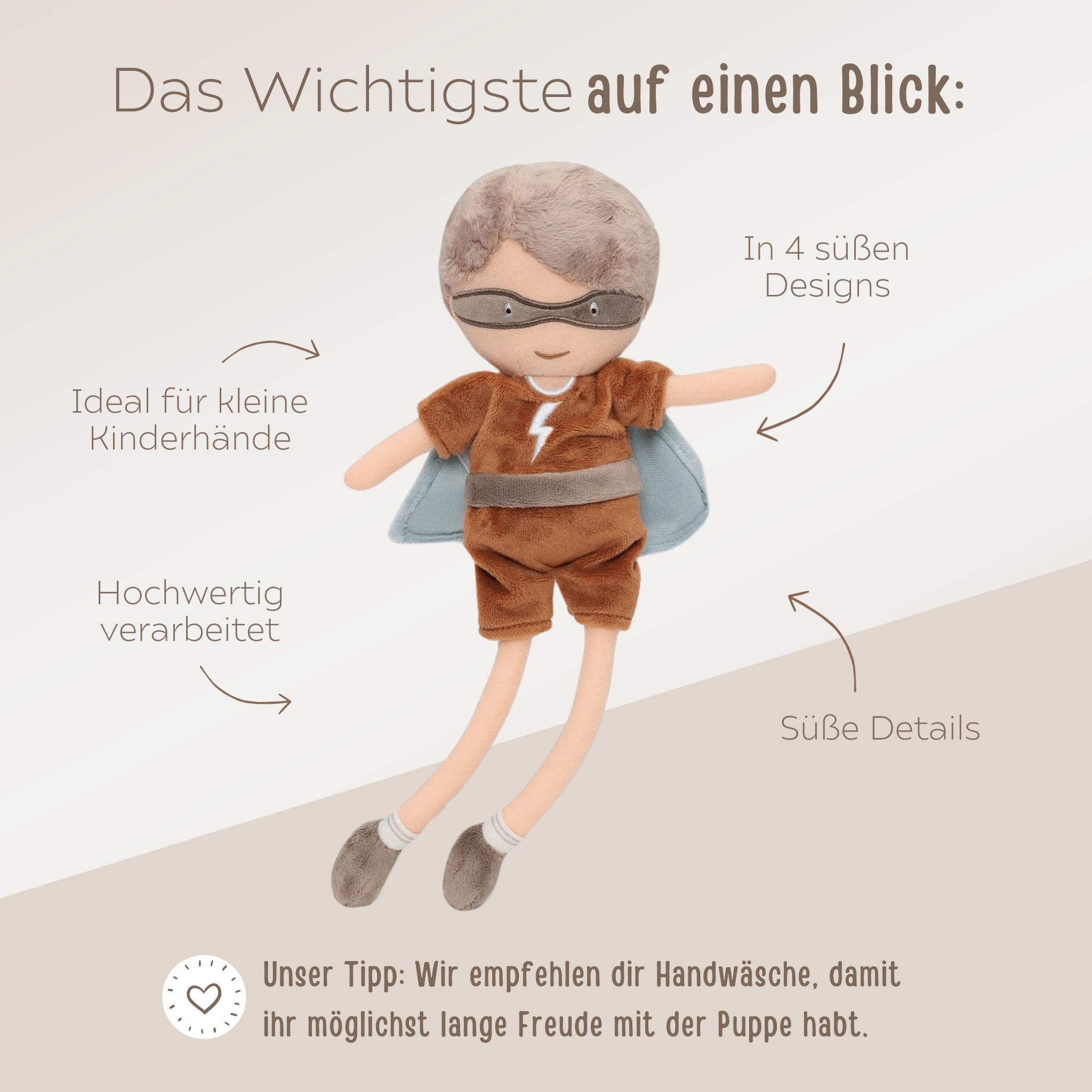JOLLEIN Stoffpuppe personalisiert - Meerjungfrau, Superheld & Mädchen - wunderwunsch