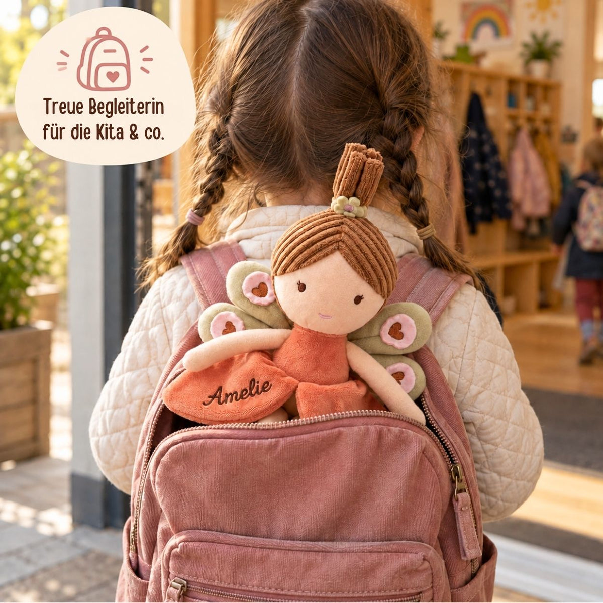 JOLLEIN Stoffpuppe Strauß brauner Zopf personalisiert - wunderwunsch