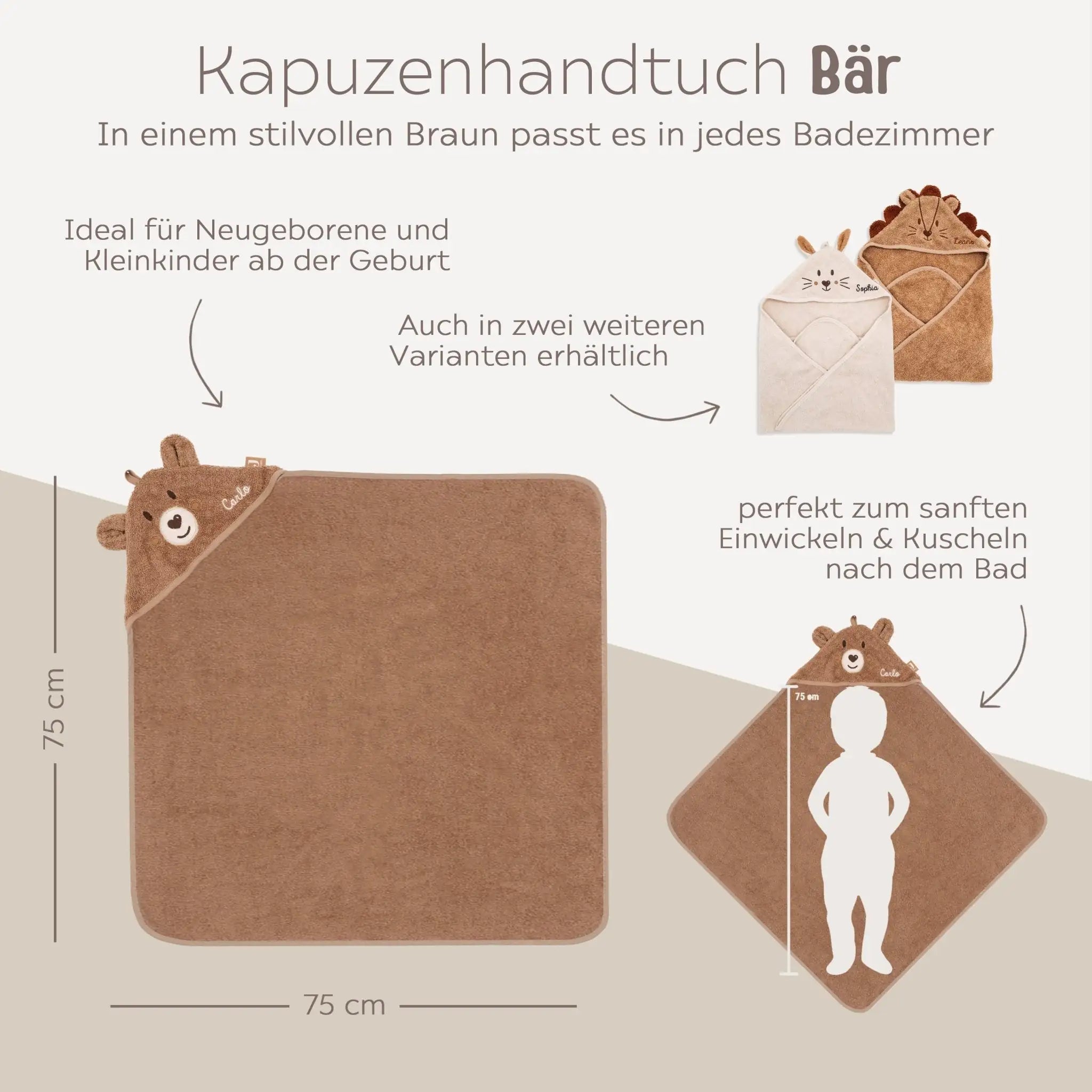 JOLLEIN x Wunderwunsch Tier Baby Kapuzenhandtuch Frottee - wunderwunsch