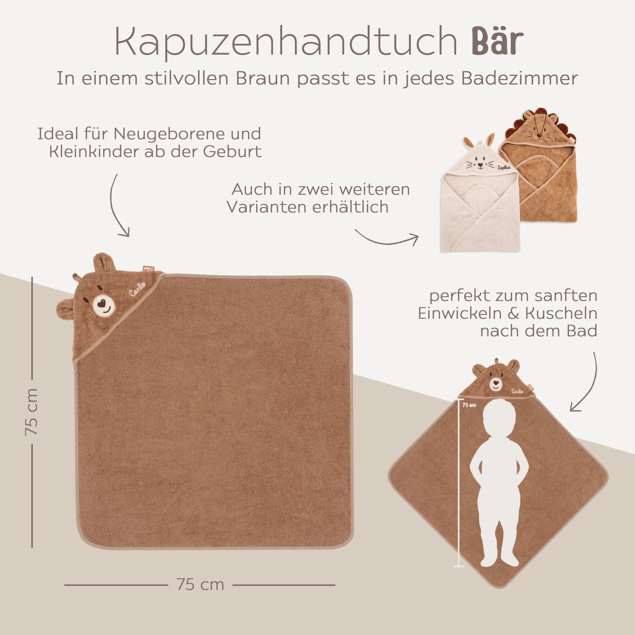 JOLLEIN x Wunderwunsch Tier Baby Kapuzenhandtuch Frottee - wunderwunsch