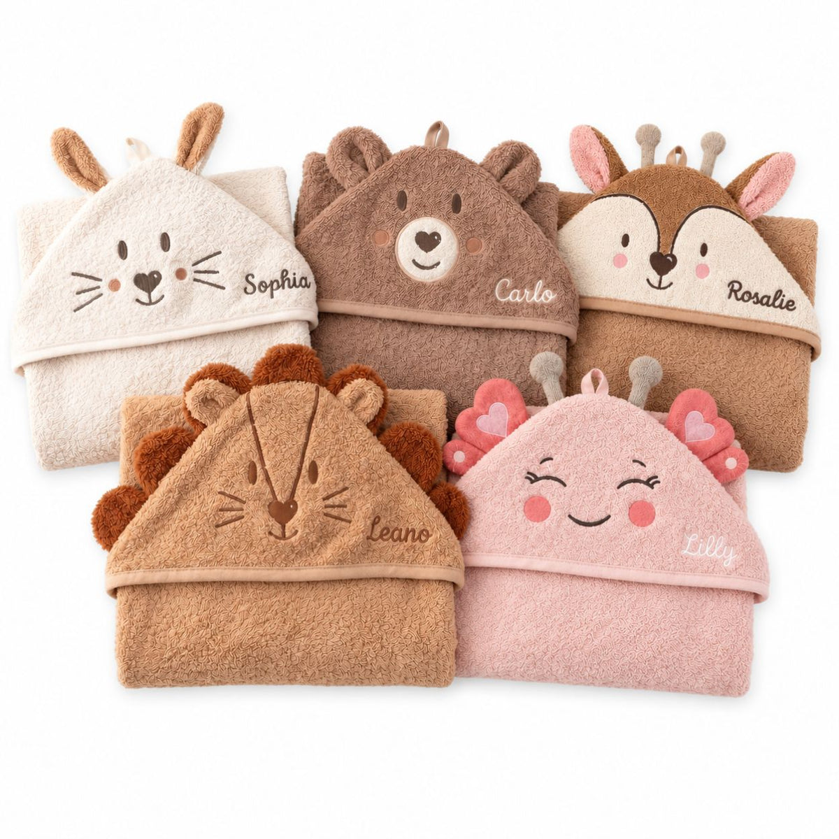 JOLLEIN x Wunderwunsch Tier Kapuzenhandtuch Baby personalisiert - wunderwunsch