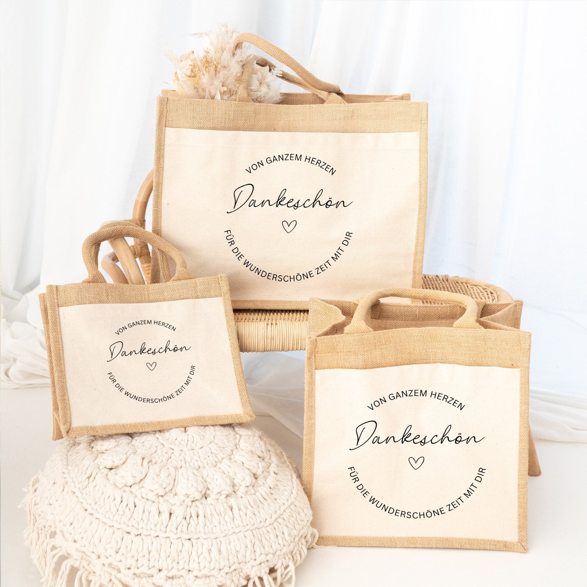 Jutetasche mit Stoffbesatz - Dankeschön von Herzen - wunderwunsch