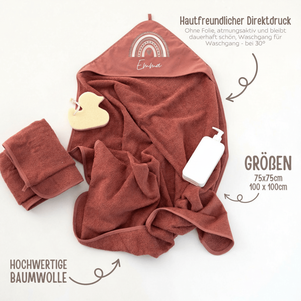 Kapuzenhandtuch Baumwolle "Regenbogen" personalisiert - wunderwunsch