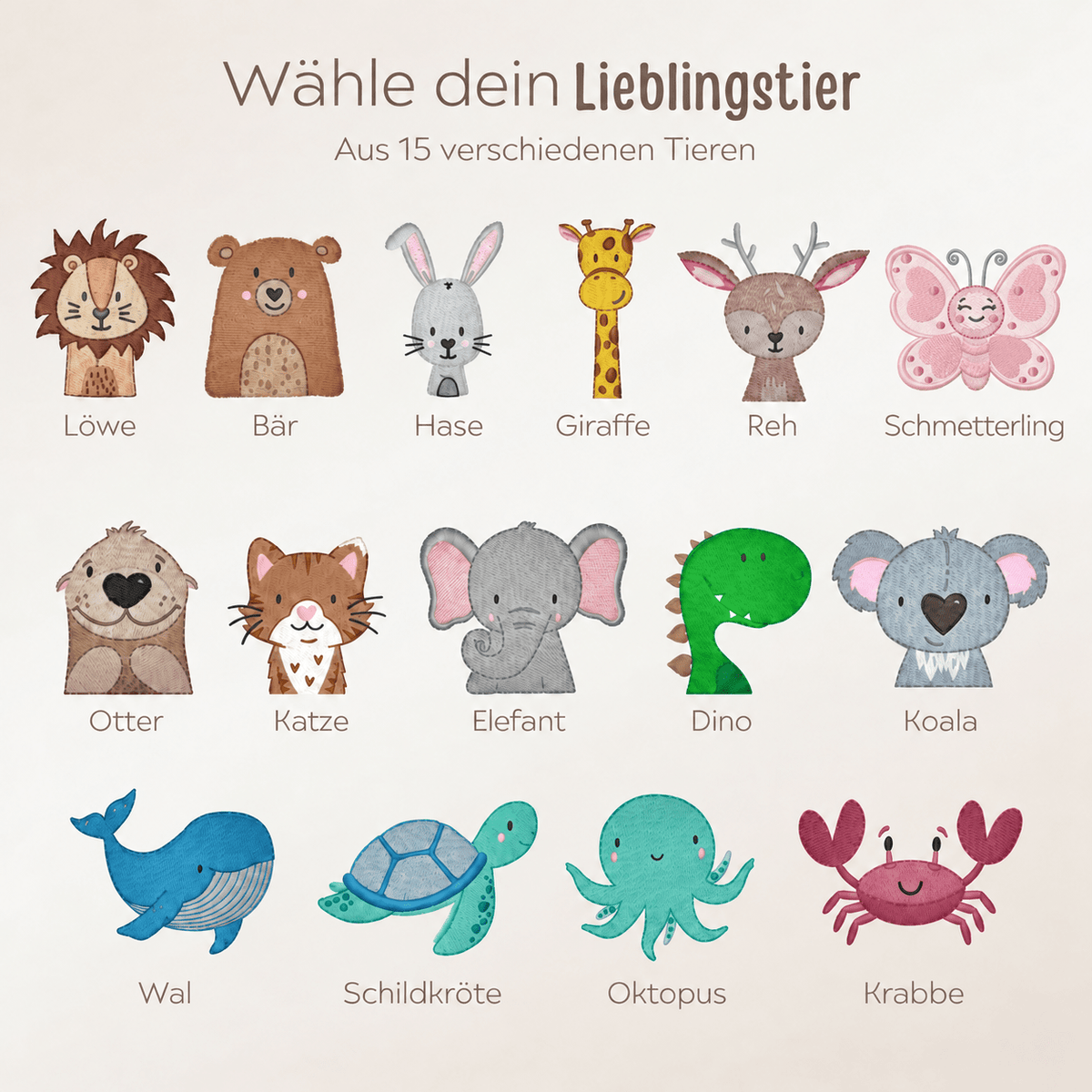 Kapuzenhandtuch Frottee personalisiert - Wunderwunsch Tiere - wunderwunsch