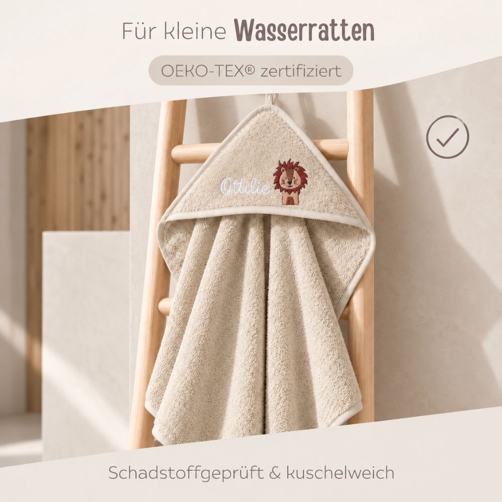 Kapuzenhandtuch Frottee personalisiert - Wunderwunsch Tiere - wunderwunsch