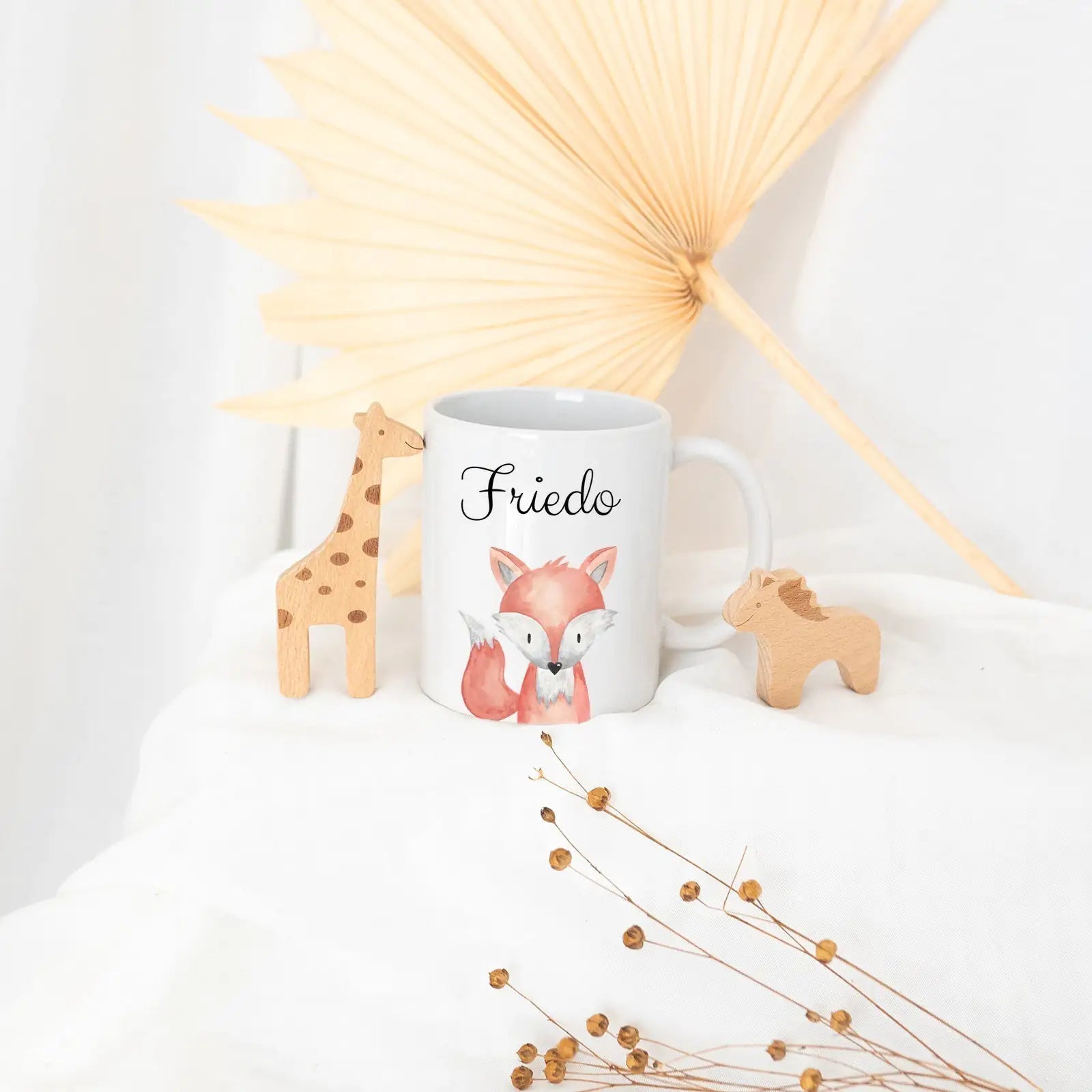 Keramik Kindertasse personalisiert - Tier Aquarell - wunderwunsch