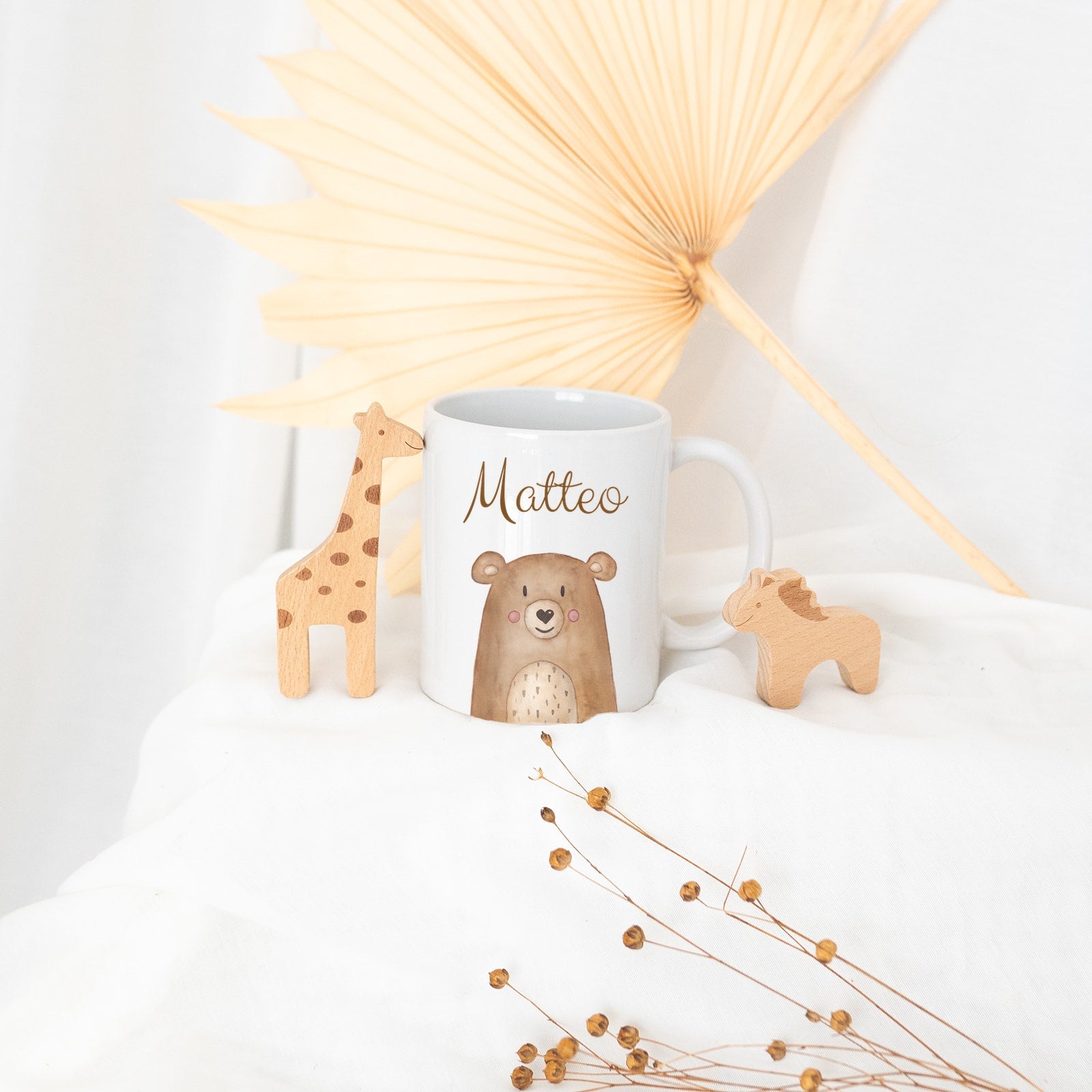 Keramik Kindertasse personalisiert - Tier Aquarell - wunderwunsch