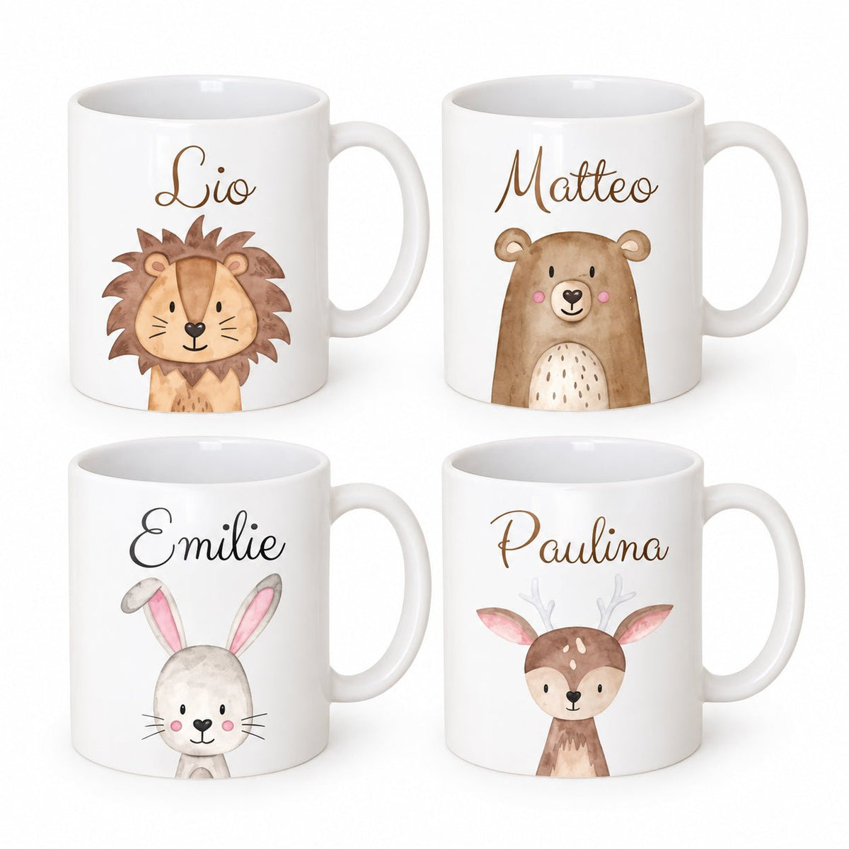 Keramik Kindertasse personalisiert - Tier Aquarell - wunderwunsch