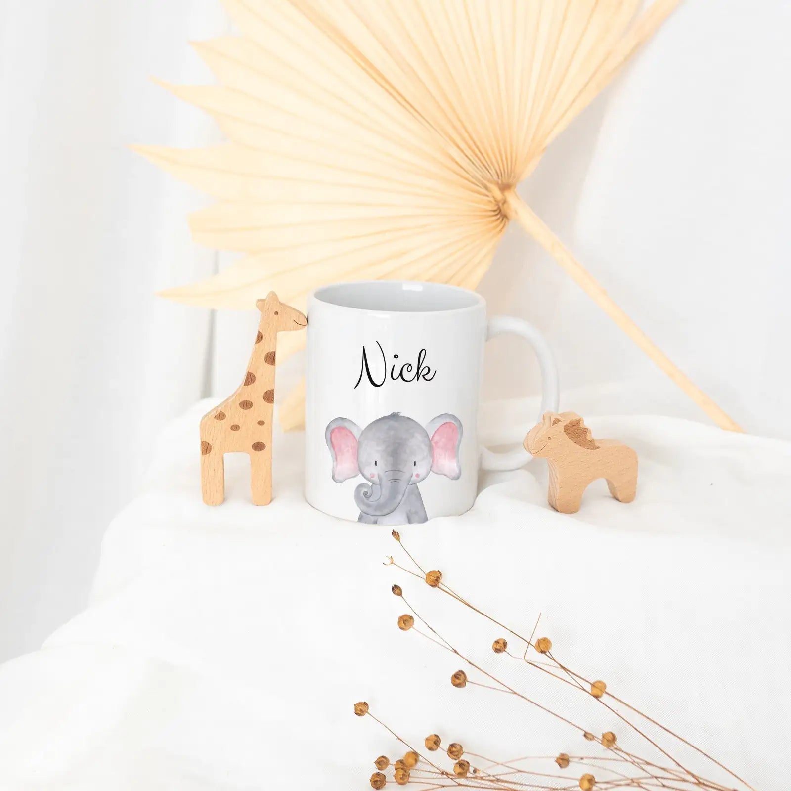 Keramik Kindertasse personalisiert - Tier Aquarell - wunderwunsch