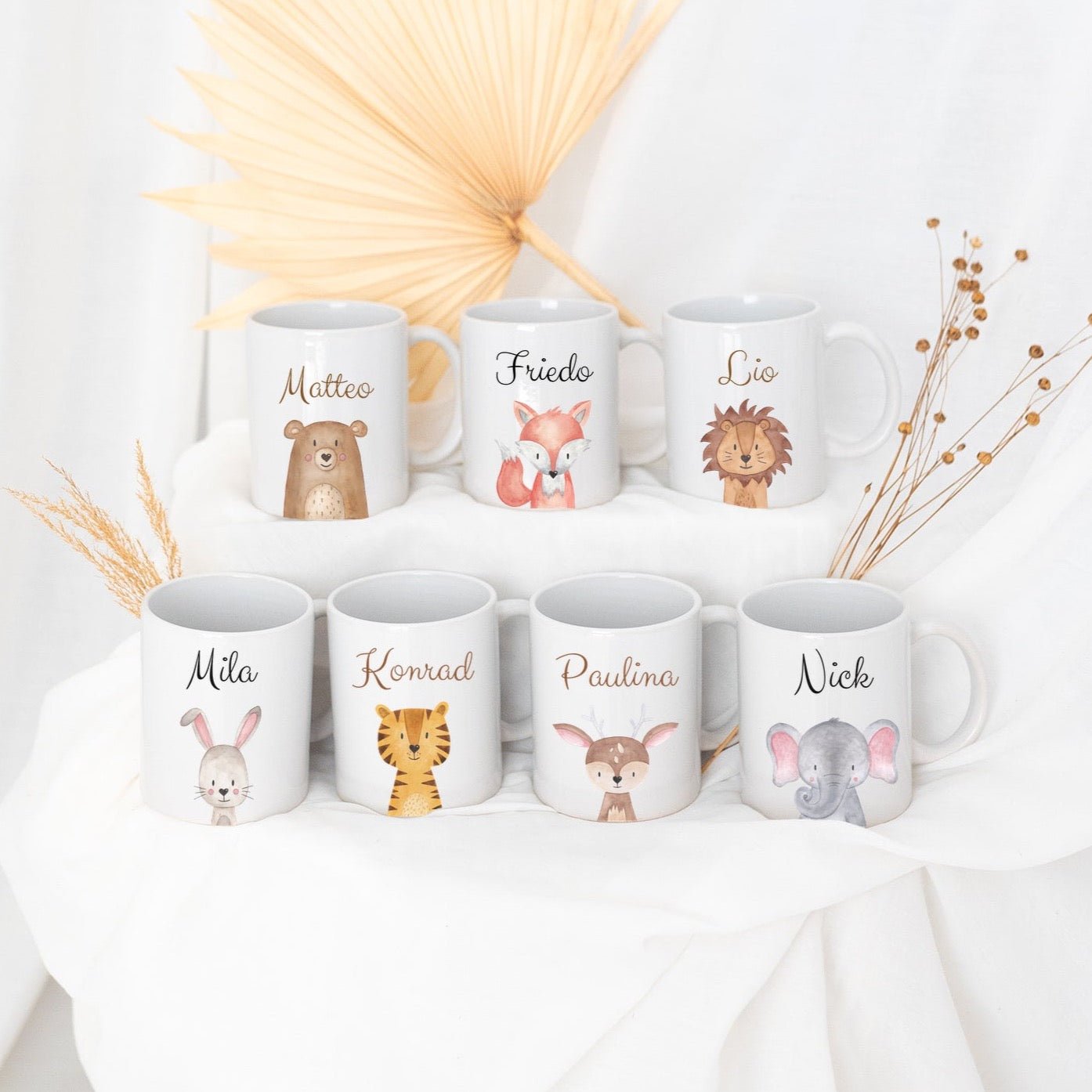 Keramik Kindertasse personalisiert - Tier Aquarell - wunderwunsch