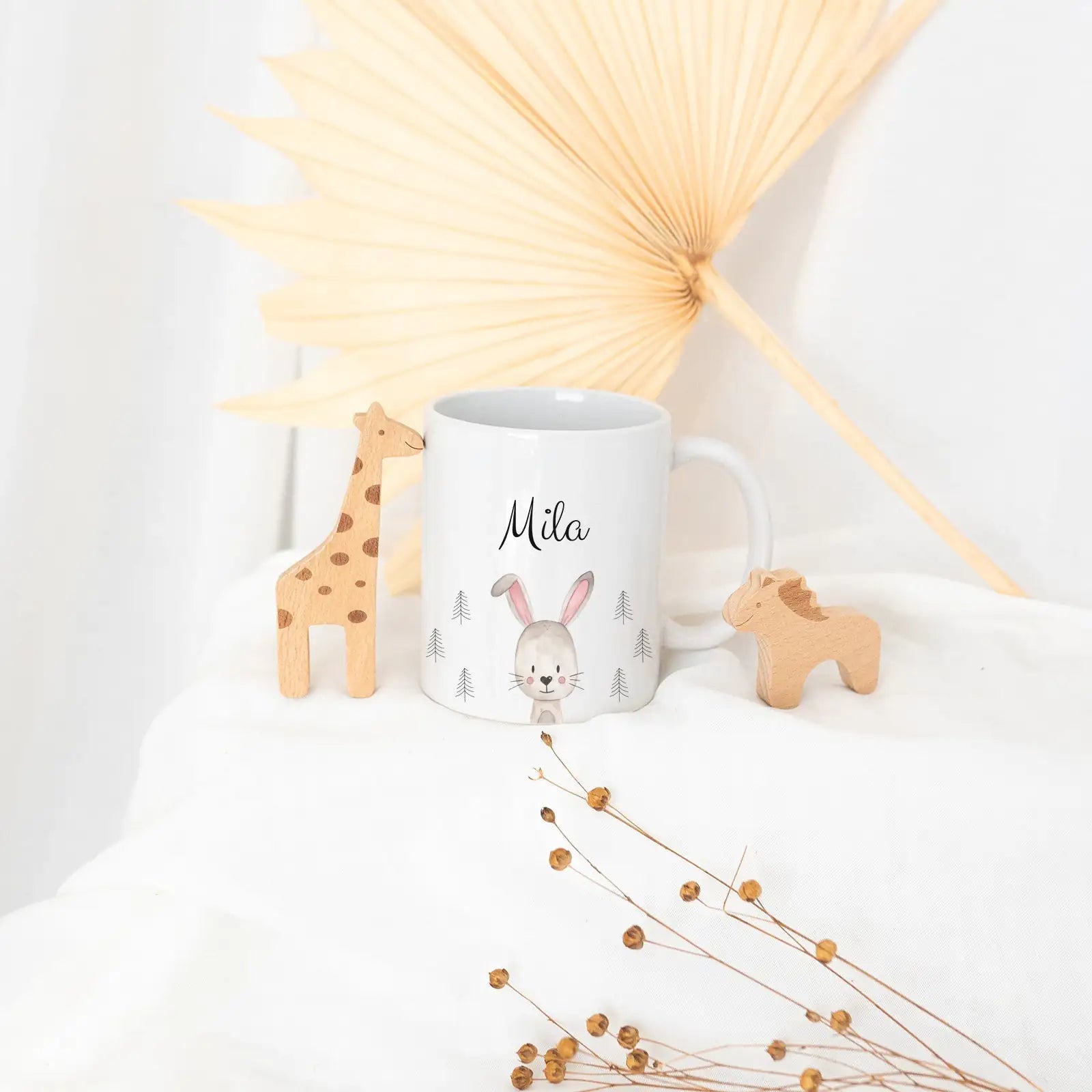 Keramik Kindertasse personalisiert - Tier Wald Aquarell - wunderwunsch