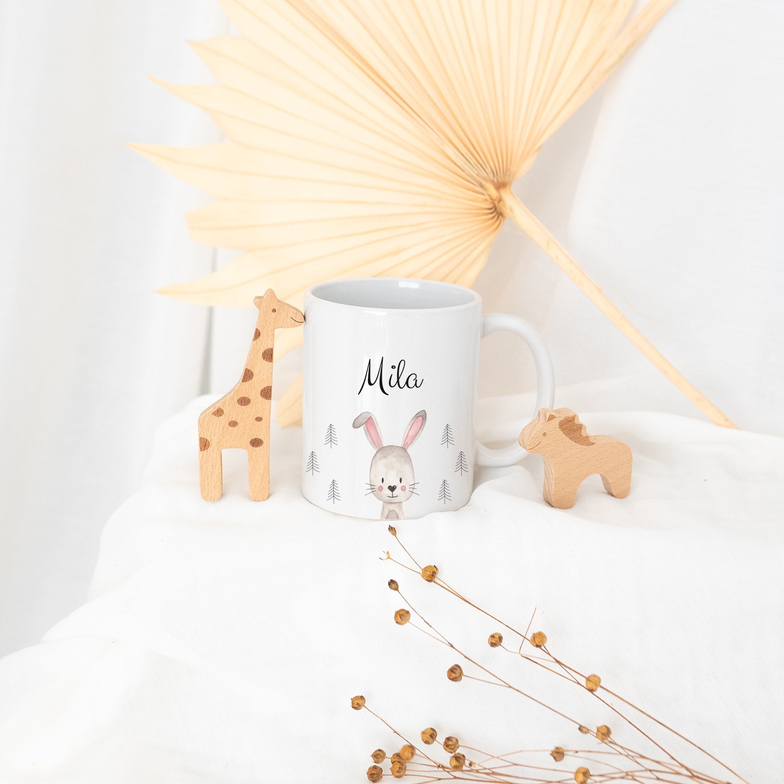 Keramik Kindertasse personalisiert - Tier Wald Aquarell - wunderwunsch