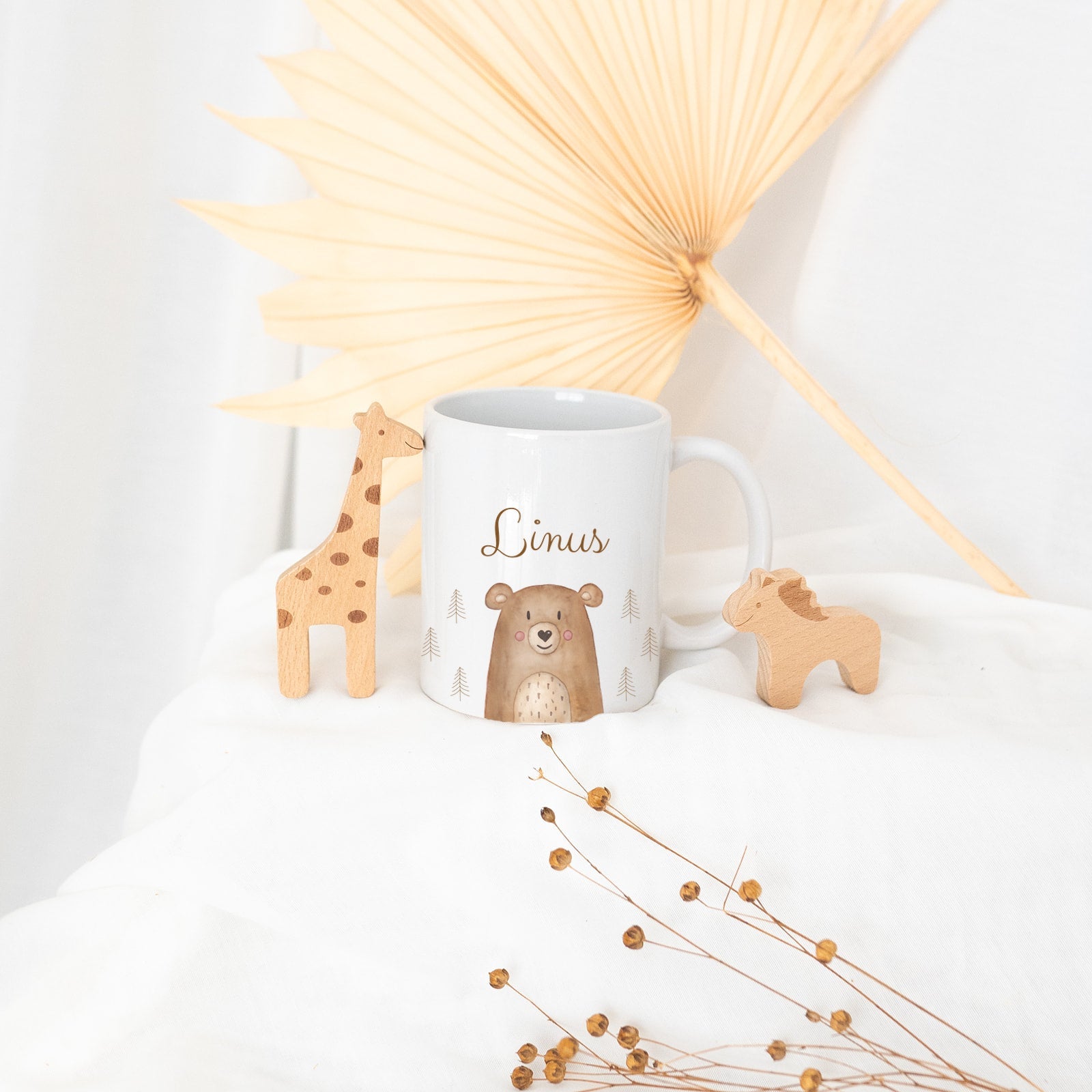 Keramik Kindertasse personalisiert - Tier Wald Aquarell - wunderwunsch