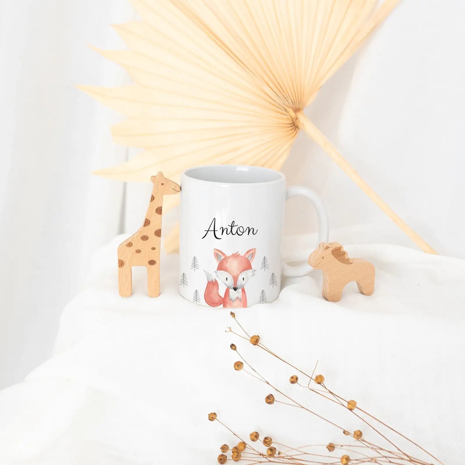 Keramik Kindertasse personalisiert - Tier Wald Aquarell - wunderwunsch